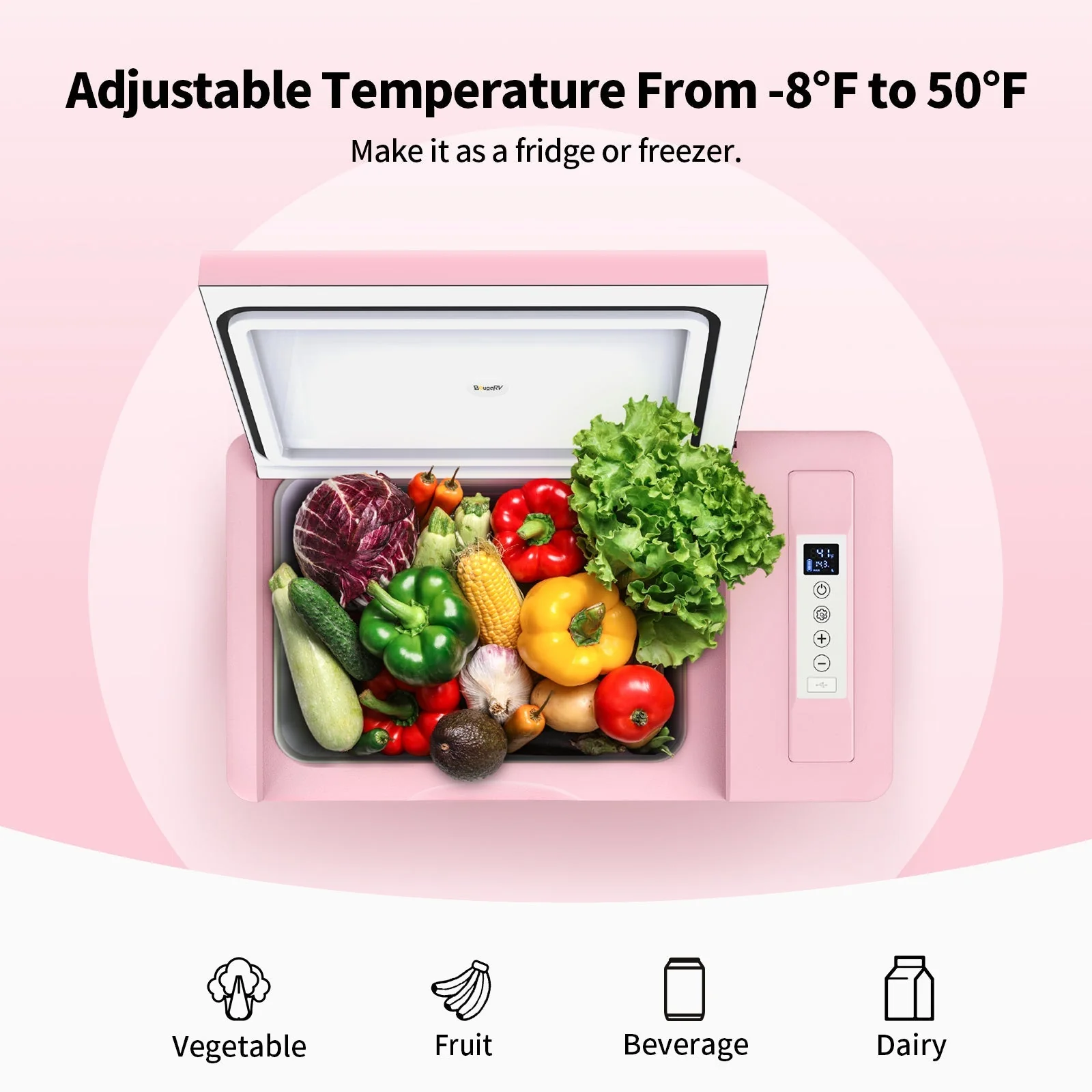 BougeRV 12V 23 Quart Colorful Pink Portable Fridge (SC) - Image 3