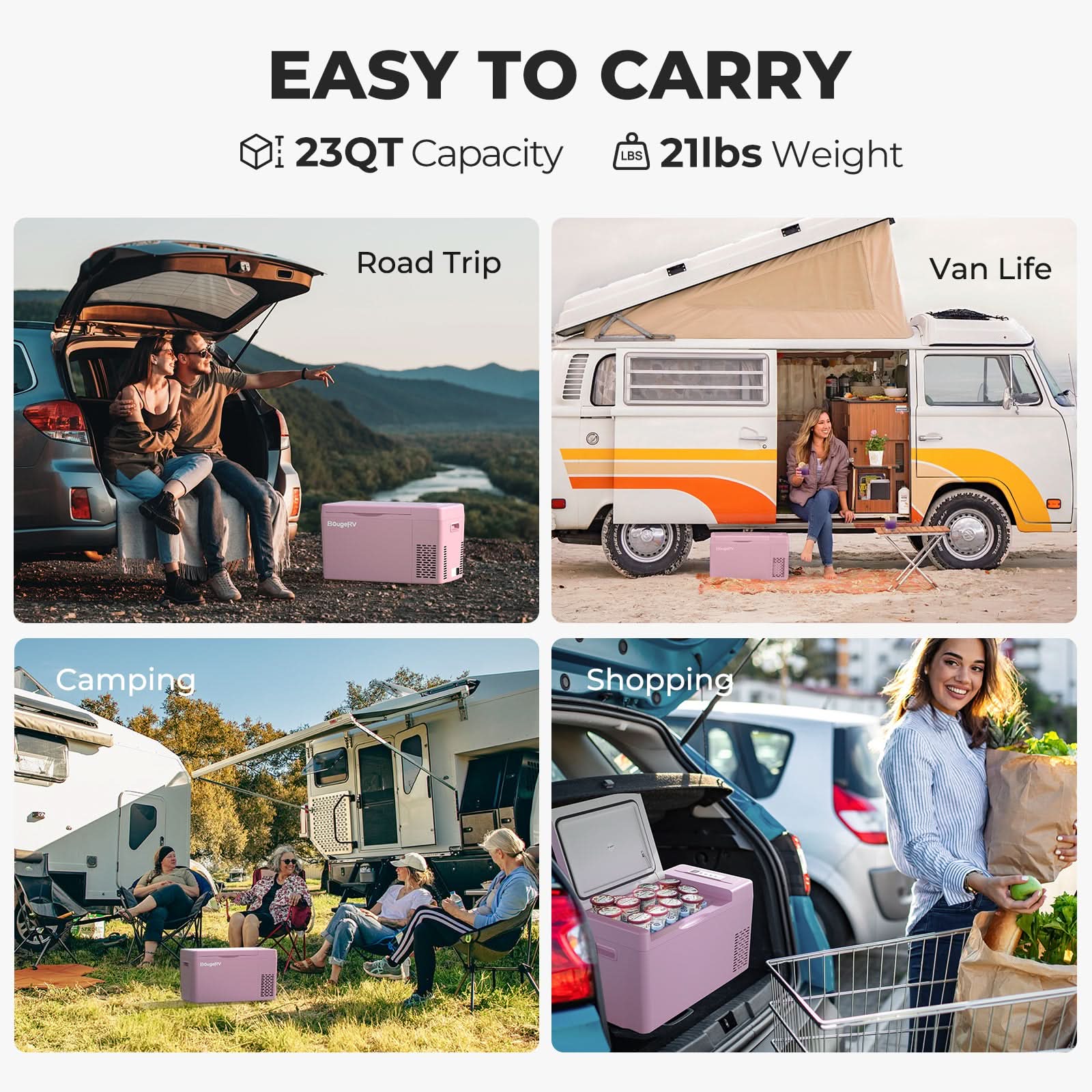 BougeRV 12V 23 Quart Colorful Pink Portable Fridge (SC) - Image 8