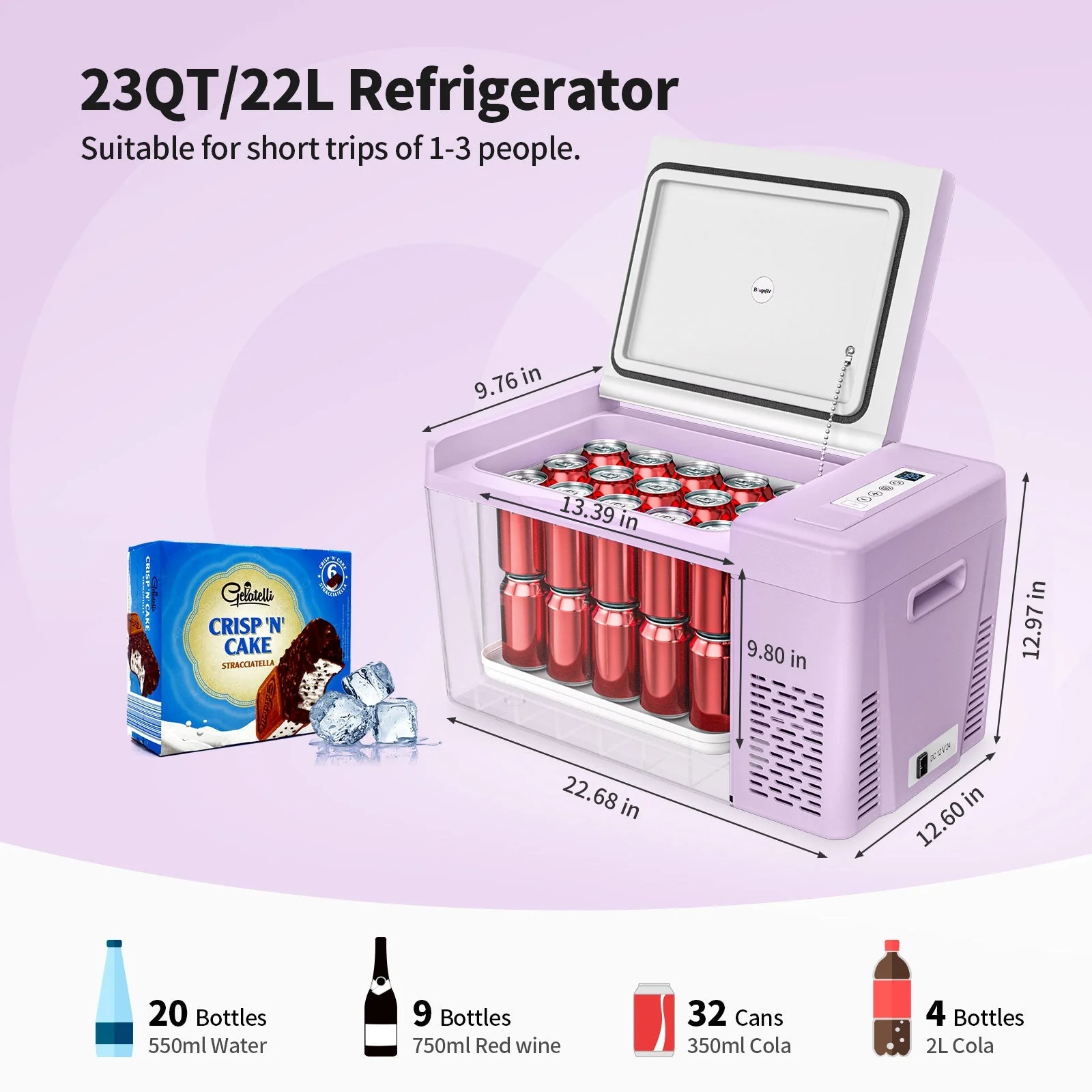 BougeRV 12V 23 Quart Colorful Purple Portable Fridge (SC) - Image 4
