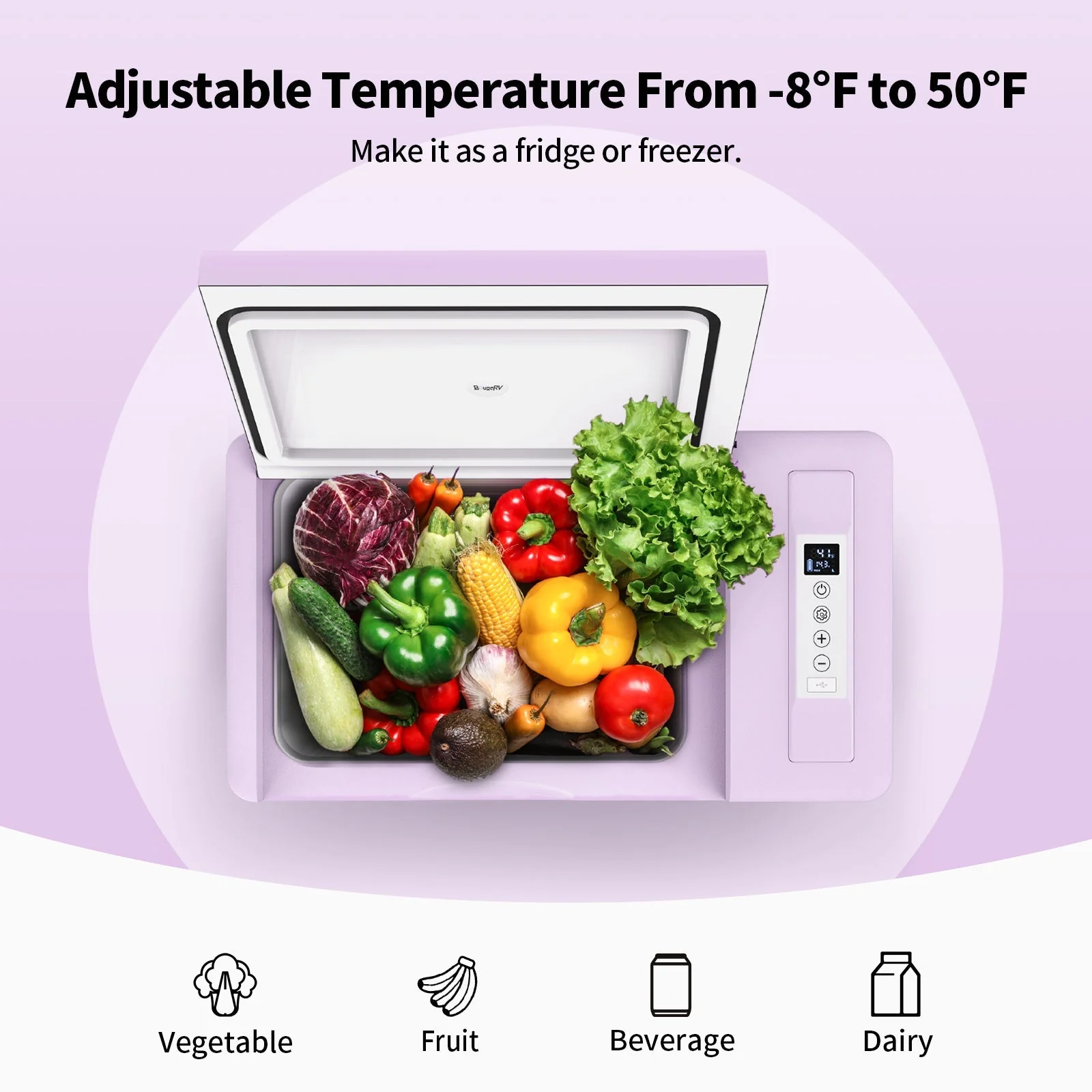 BougeRV 12V 23 Quart Colorful Purple Portable Fridge (SC) - Image 6