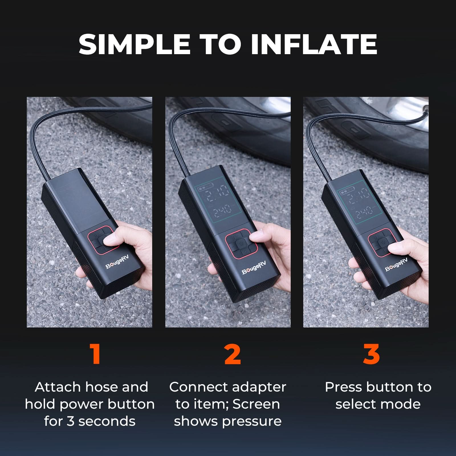BougeRV 20,000mAh 160 PSI Tire Inflator Portable Air Compressor (SC) - Image 8