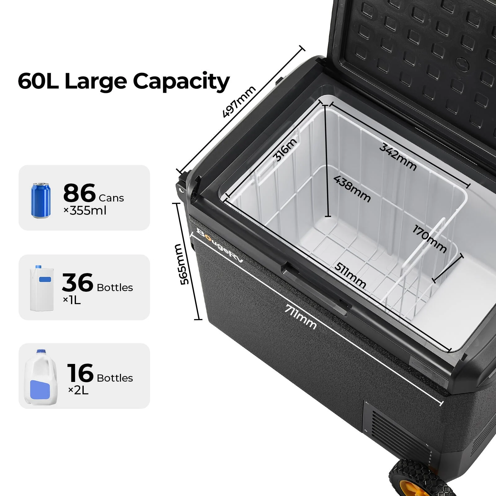 BougeRV CRS 63QT 12 Volt Portable Car Fridge (SC) - Image 4