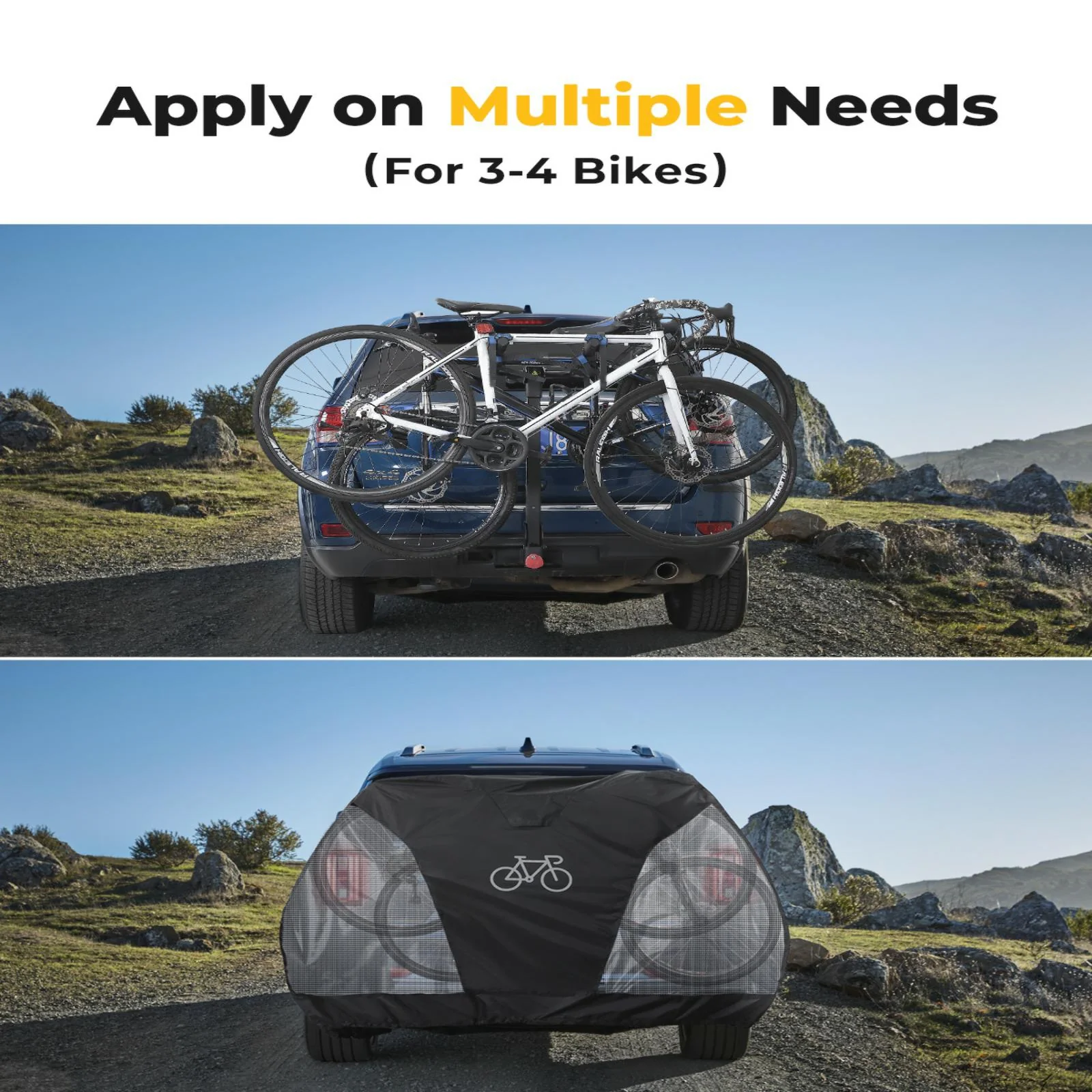 BougeRV Waterproof Hitch Bike Rack Cover (3–4 Bikes) with Tail Light Window (SC) - Image 4