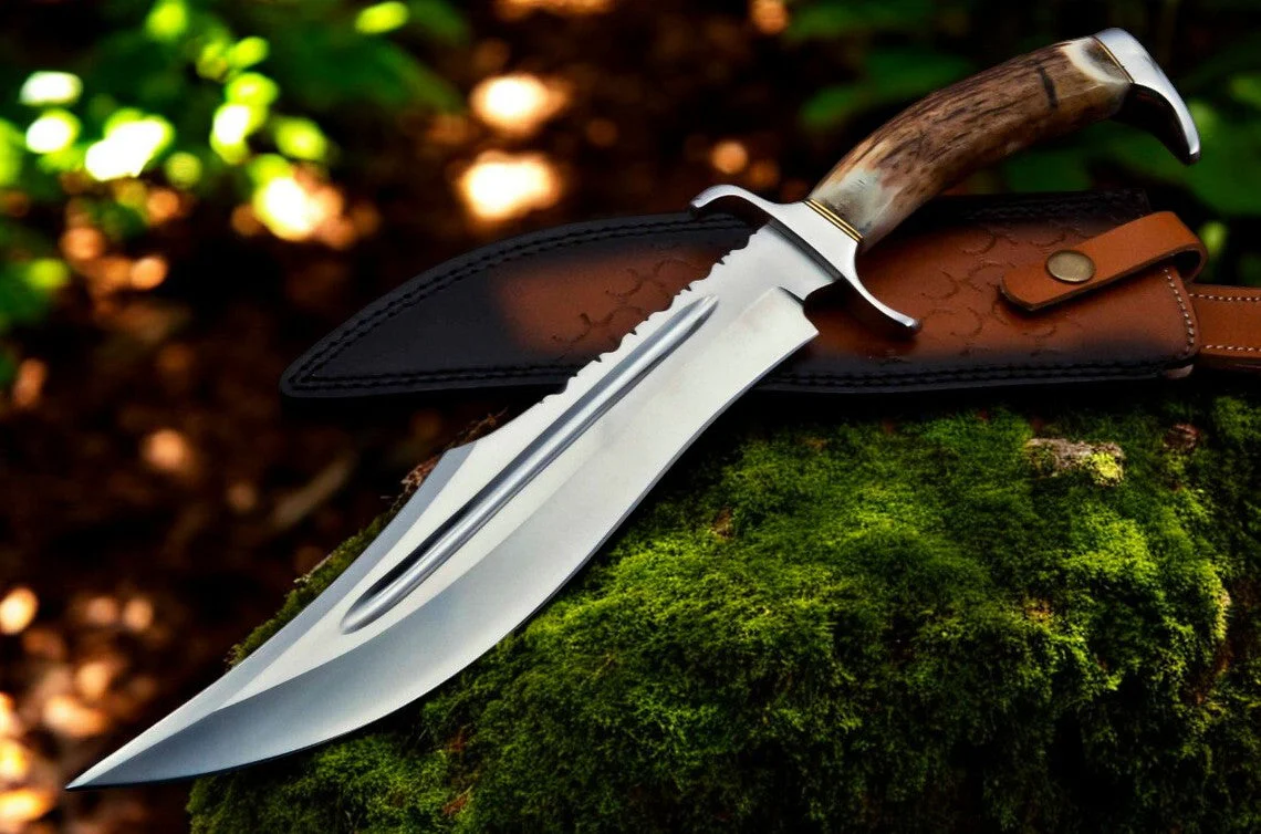 Bowie Knife With Antler Handles – 14" D2 Steel Blade With Blood Groove & Antler Handle - Image 4