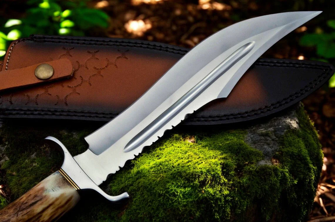 Bowie Knife With Antler Handles – 14" D2 Steel Blade With Blood Groove & Antler Handle - Image 5
