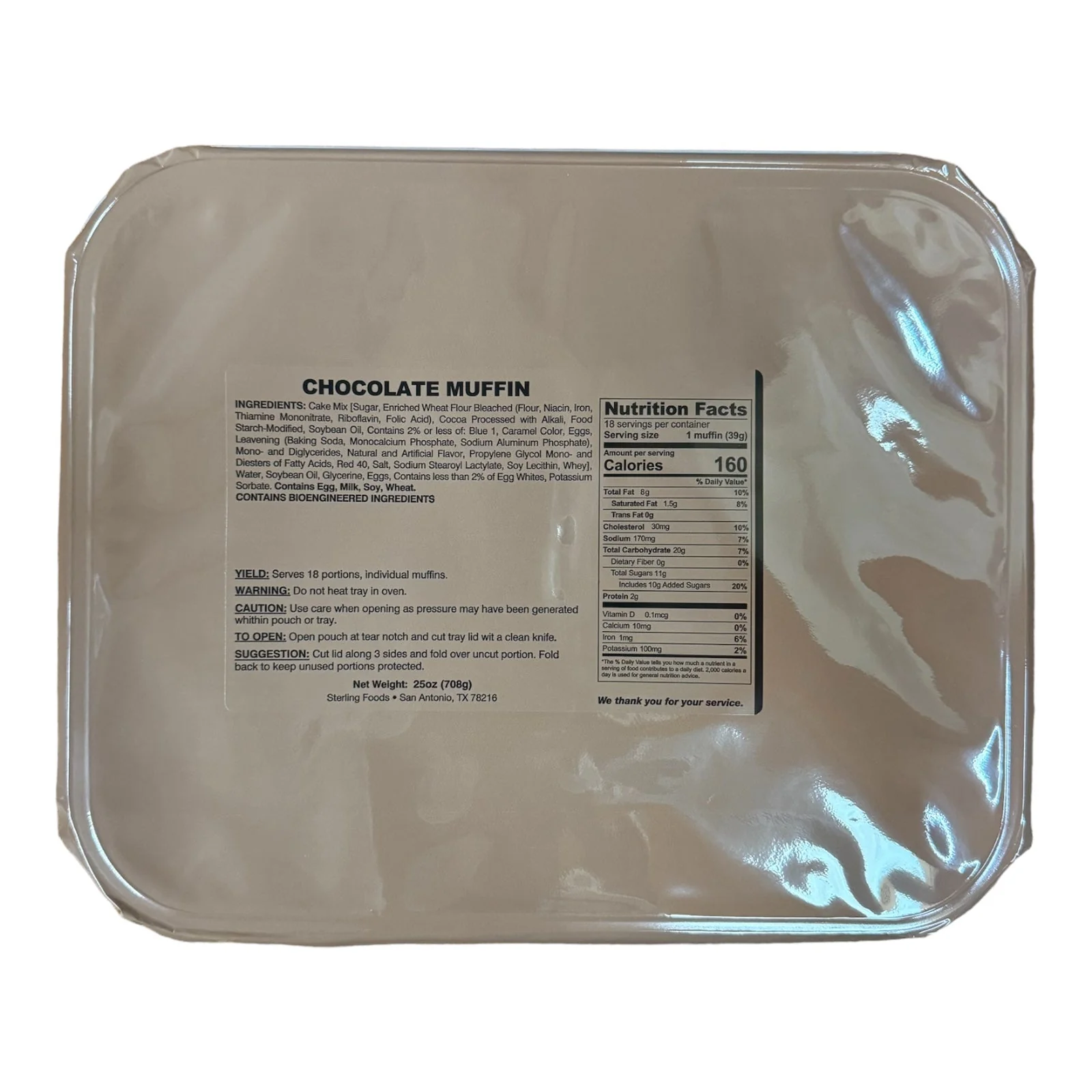 BULK 12 x Tray Packs, Military MRE Chocolate Muffin, Ready to Eat (UGR Component) - Image 3