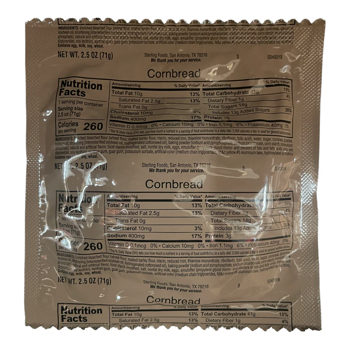 BULK MRE Bread - 100 packs of Cornbread (Trans Fat Free) - Image 4