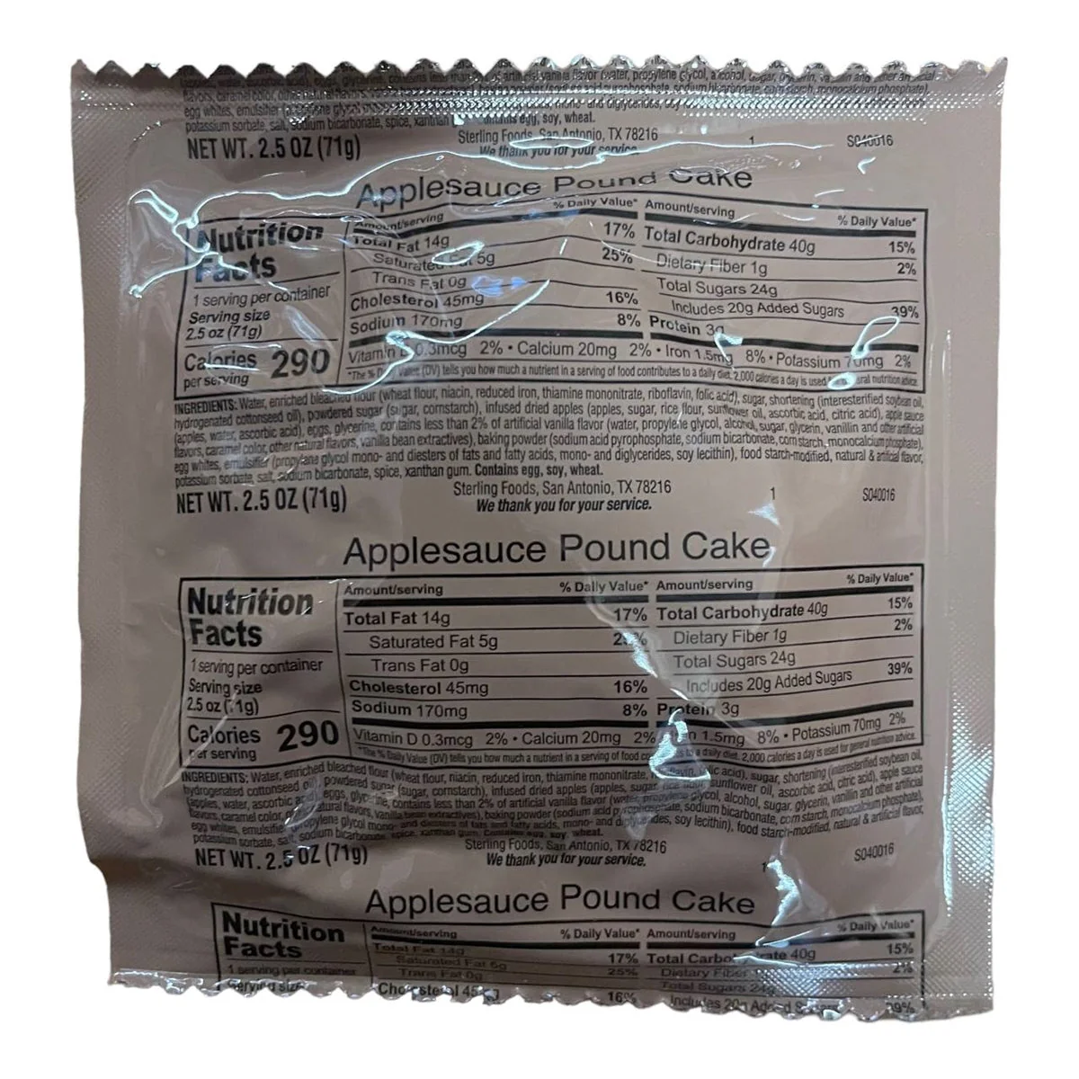 BULK MRE Dessert - 100 packs of Applesauce Pound Cake (Trans Fat Free) - Image 3