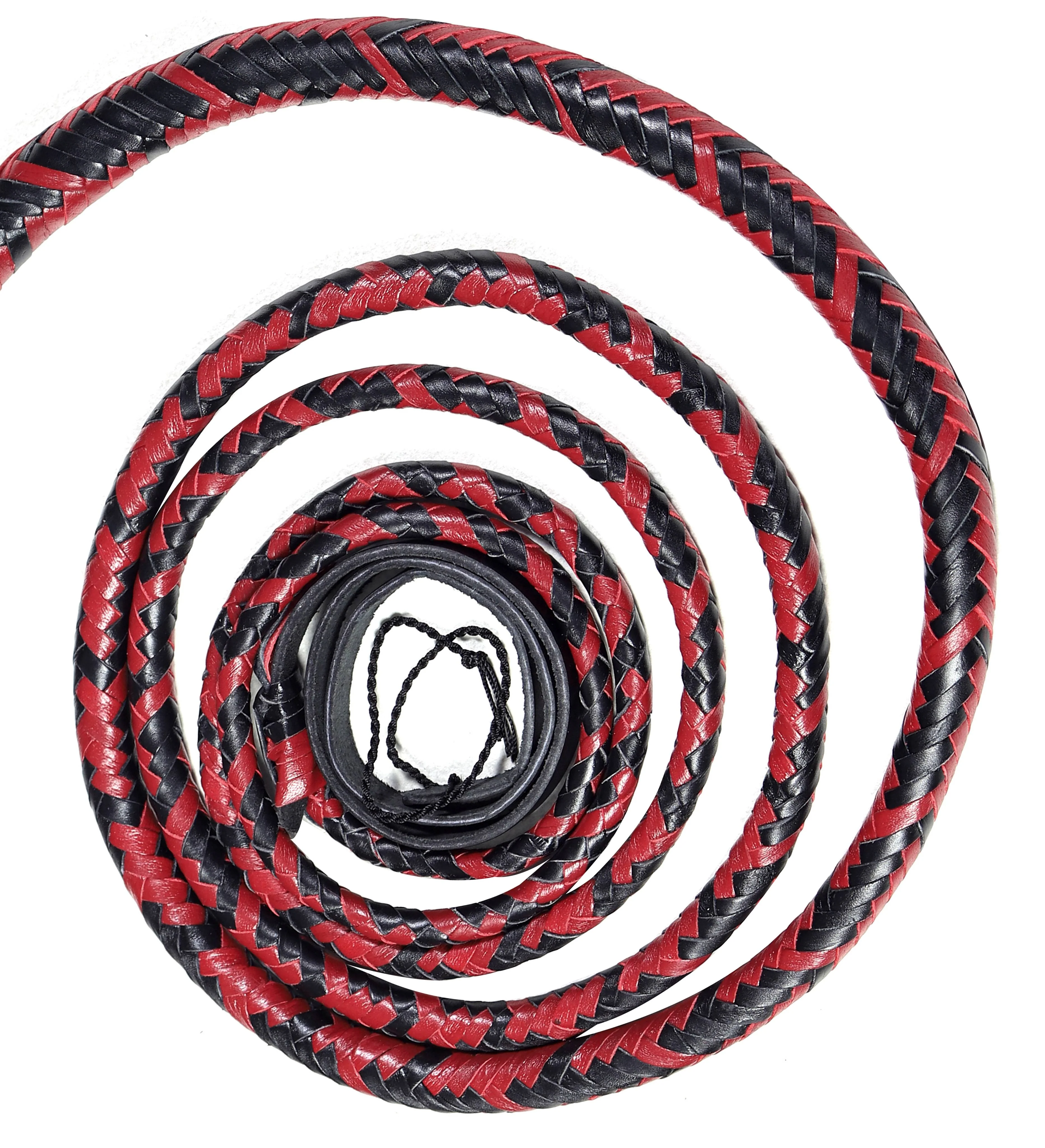 Red & Black Leather Bull Whip – Handmade Performance Whip - Image 3