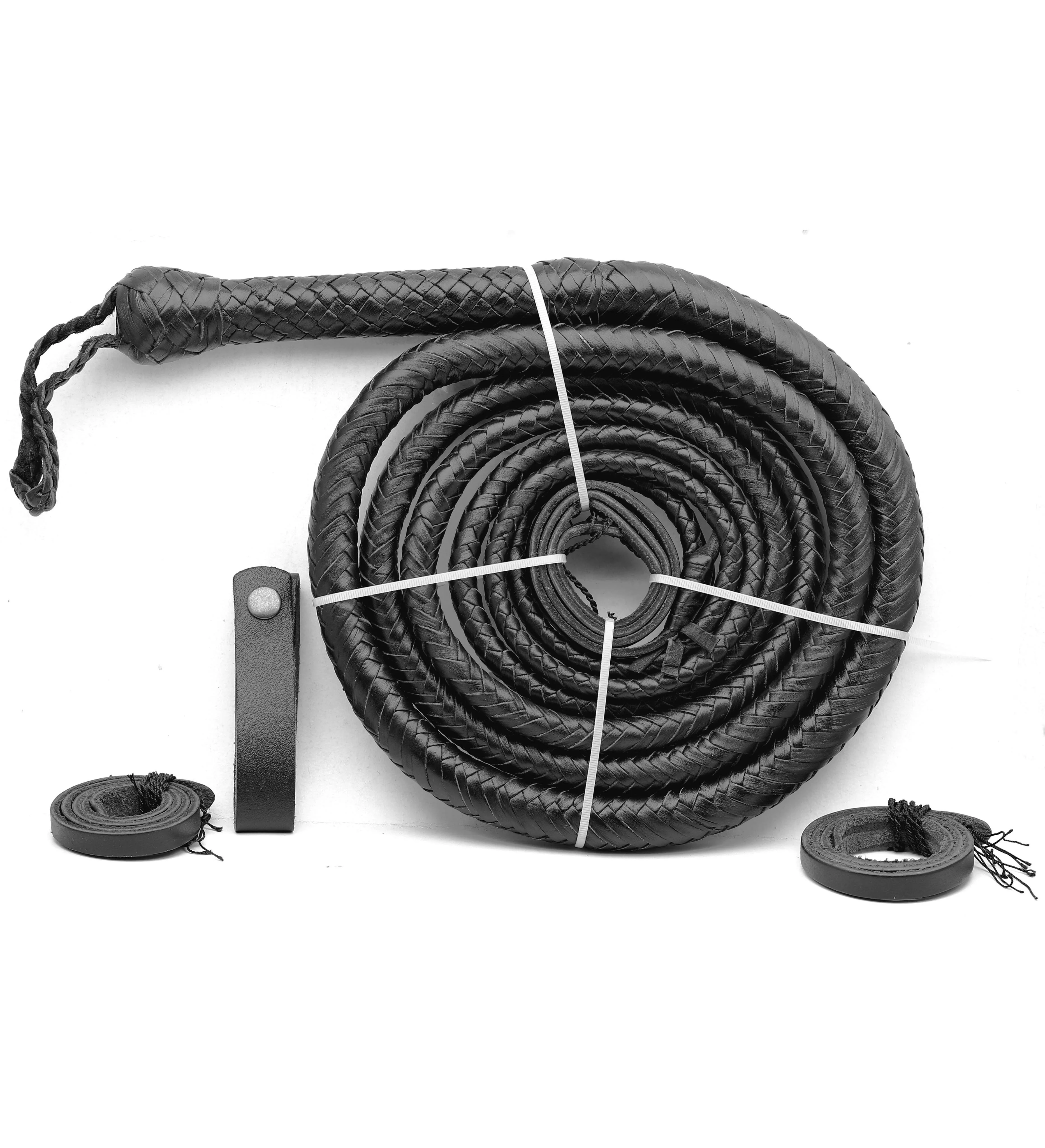 Snake Black Leather Bull Whip – Handmade Braided Whip for Performance - Image 2
