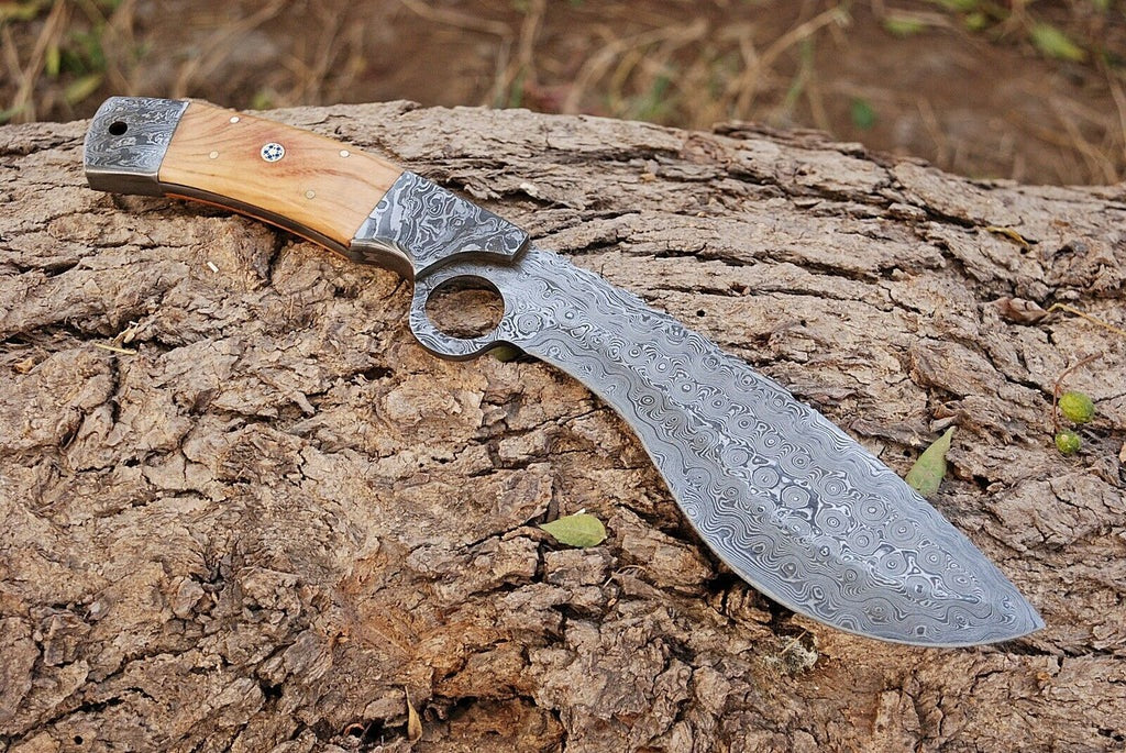 Bushcraft Kukri Knife Damascus 12" Olivewood Handle - Image 2