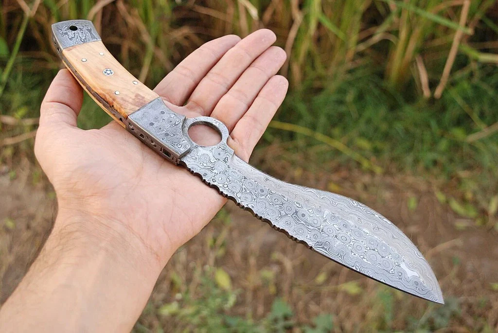 Bushcraft Kukri Knife Damascus 12" Olivewood Handle - Image 3
