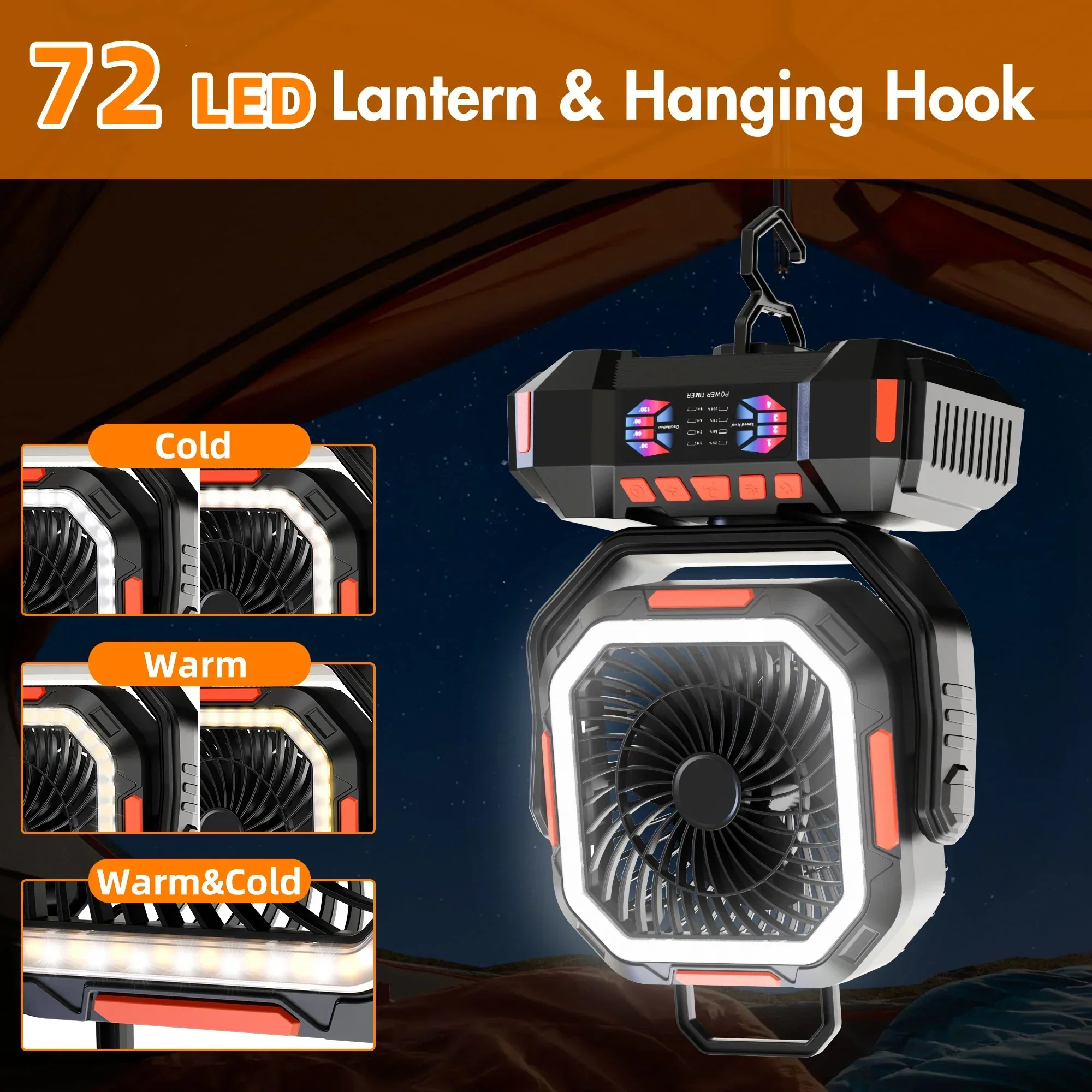 Camping Fan 40000mAh Rechargeable with LED Light Power Bank - Image 4