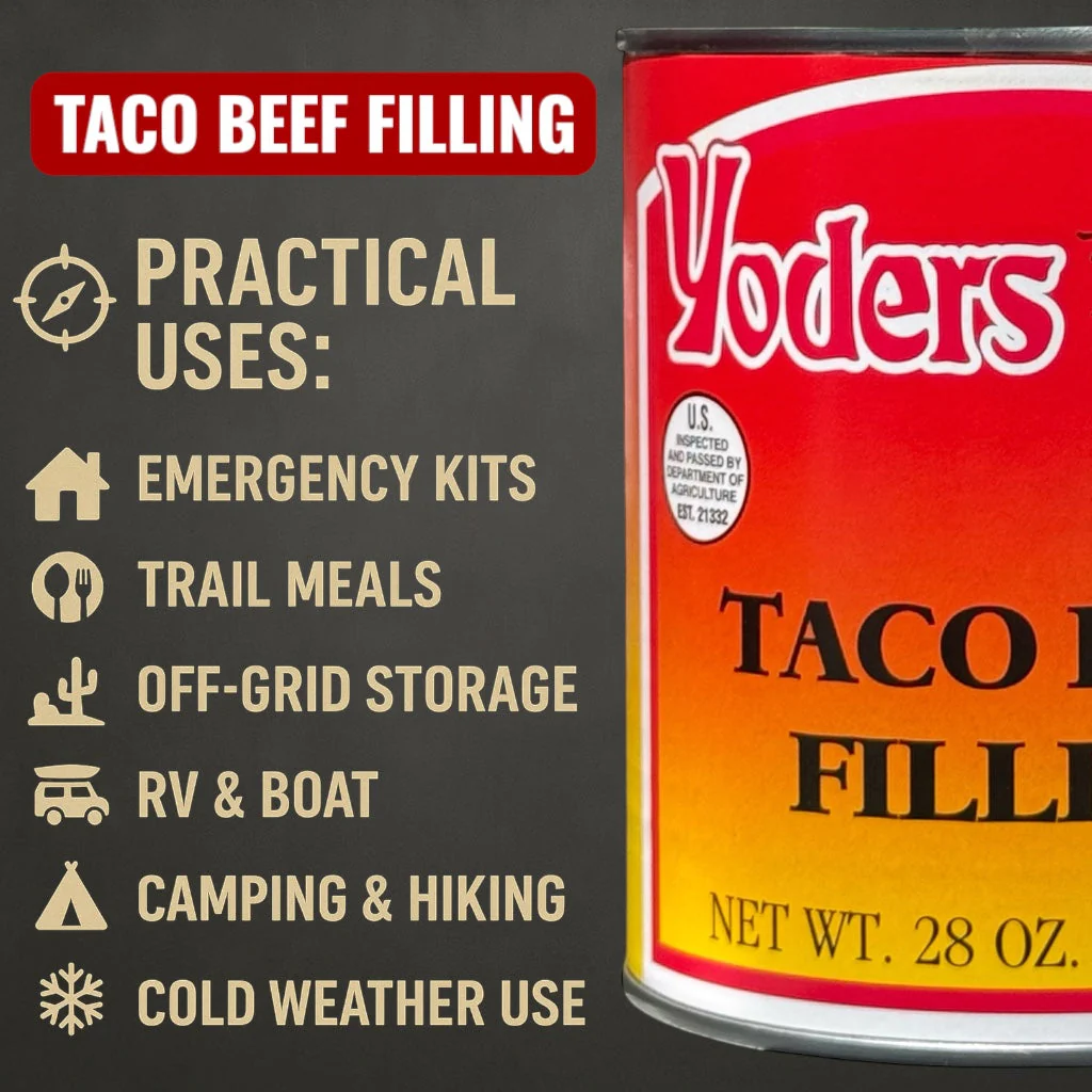 Yoder’s Canned Taco Beef Filling | 28 oz can | Real USA Beef | Fully Cooked | Shelf Stable Survival Food | 10+ Year Shelf Life | Ready to Eat | Ideal for Prepping, Storage & Camping - Image 9