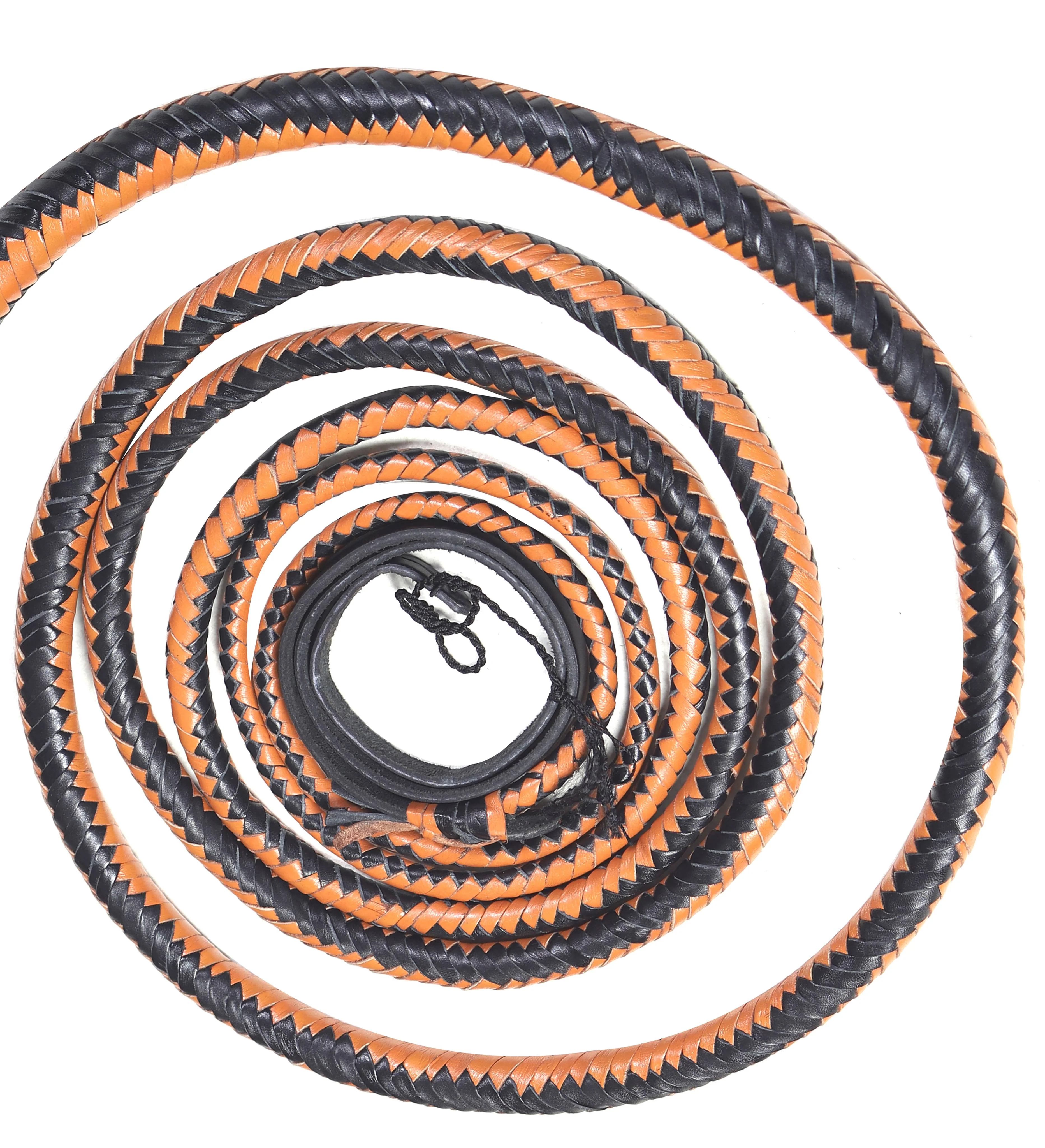 Tan & Black Leather Bull Whip – Handmade 16-Plait Performance Whip - Image 3