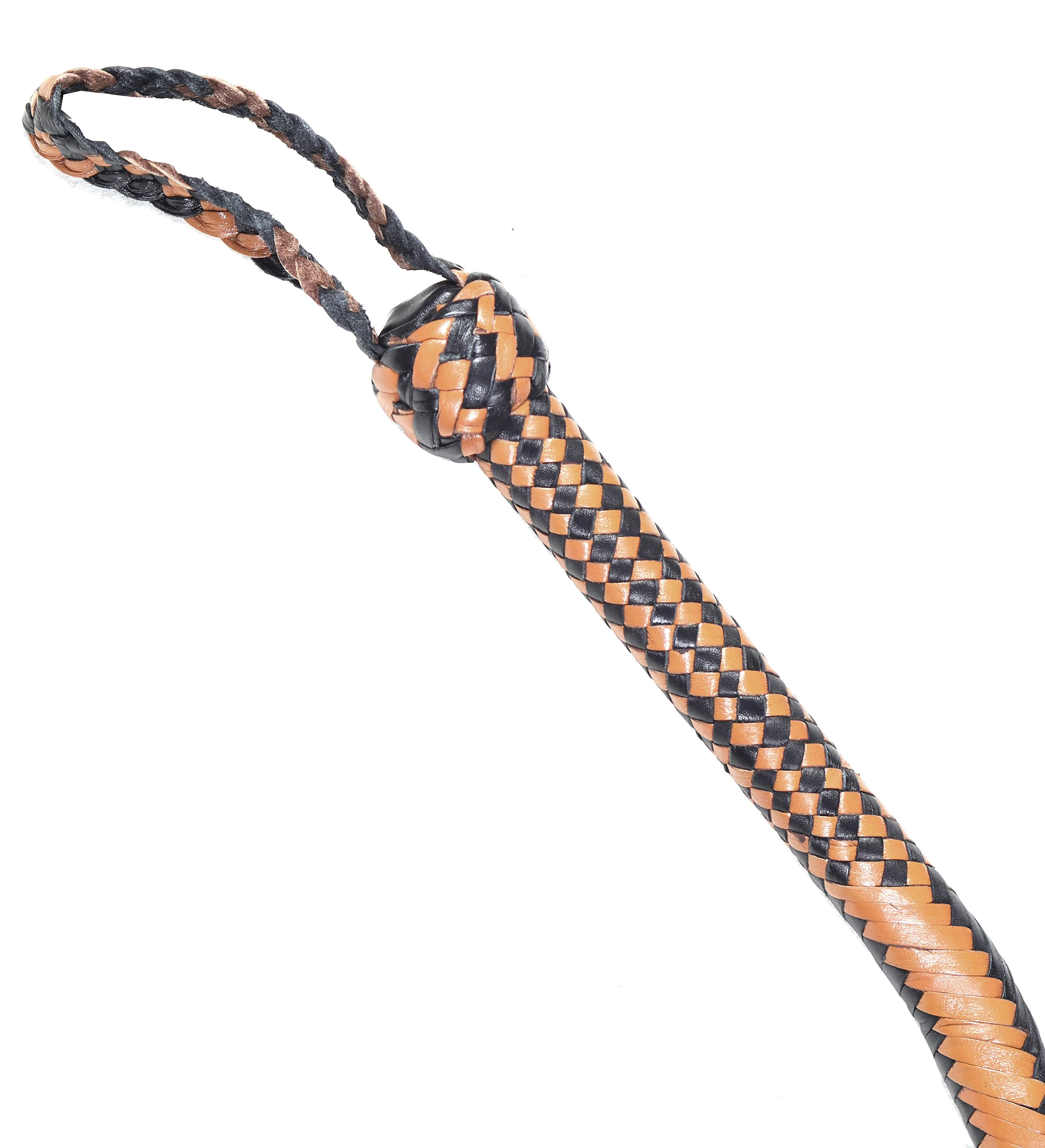 Tan & Black Leather Bull Whip – Handmade 16-Plait Performance Whip - Image 4