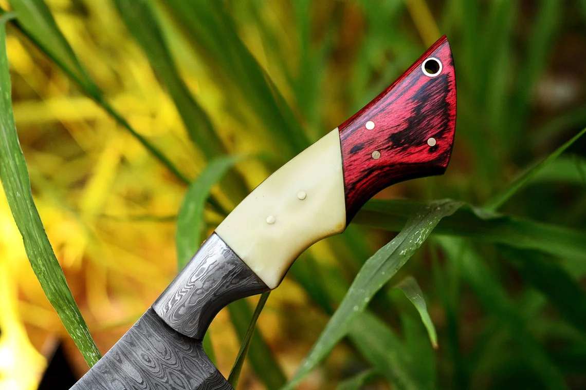 Cleaver Knife with Full Tang Damascus Steel Blade and Exotic Pakka Wood, Bone, and Damascus Bolster - 10.5 Inches - Image 3
