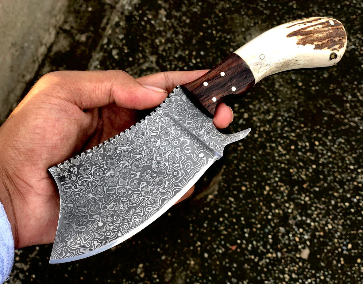 Cleaver Knife With Raindrop Damascus Steel - Image 2