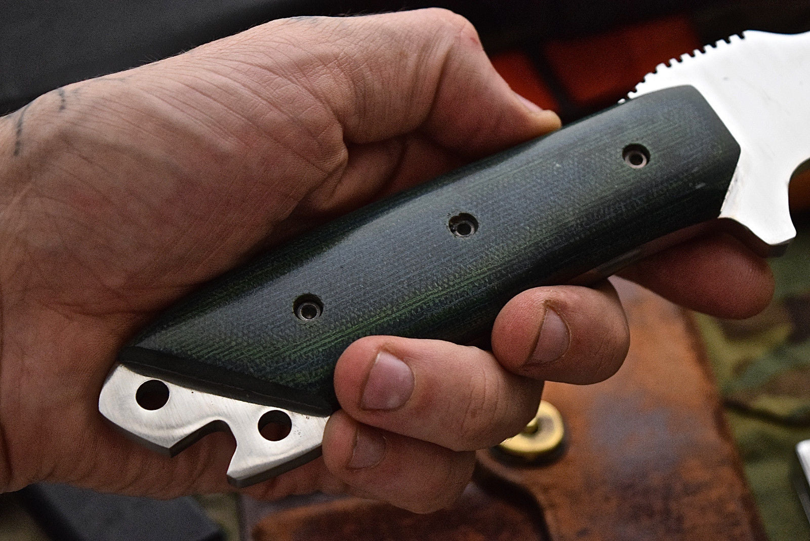 Combat Bushcraft Survival Camping Knife - Custom Handcrafted D2 Mirror Polished Steel Blade, Micarta G10 Handle, 13.5" Overall Length | Leather Sheath | KBS Knives - Image 5