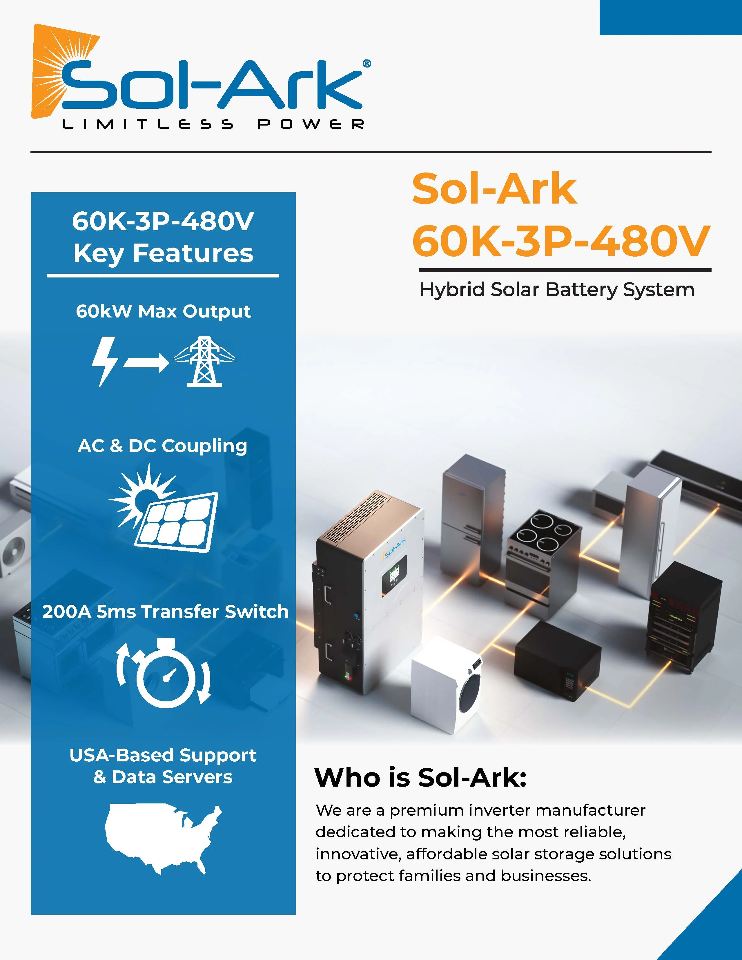 Commercial 120KW Solar Array - 3 Phase 480V Solar Kit + 2x 60K 480V Sol-Ark Inverter + 2x60KW Sol-Ark INDOOR Lithium Battery +121KW Solar with Ground Mount and Wiring - Image 2