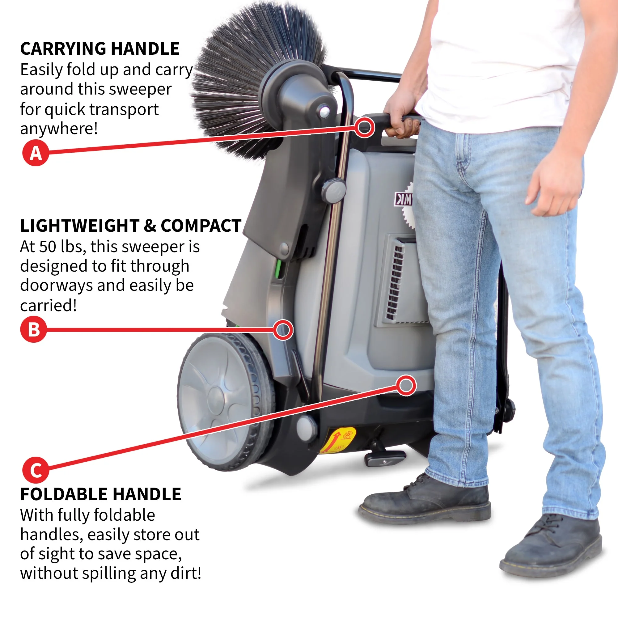Commercial 38" Push Sweeper with Triple Power Brooms - Image 11
