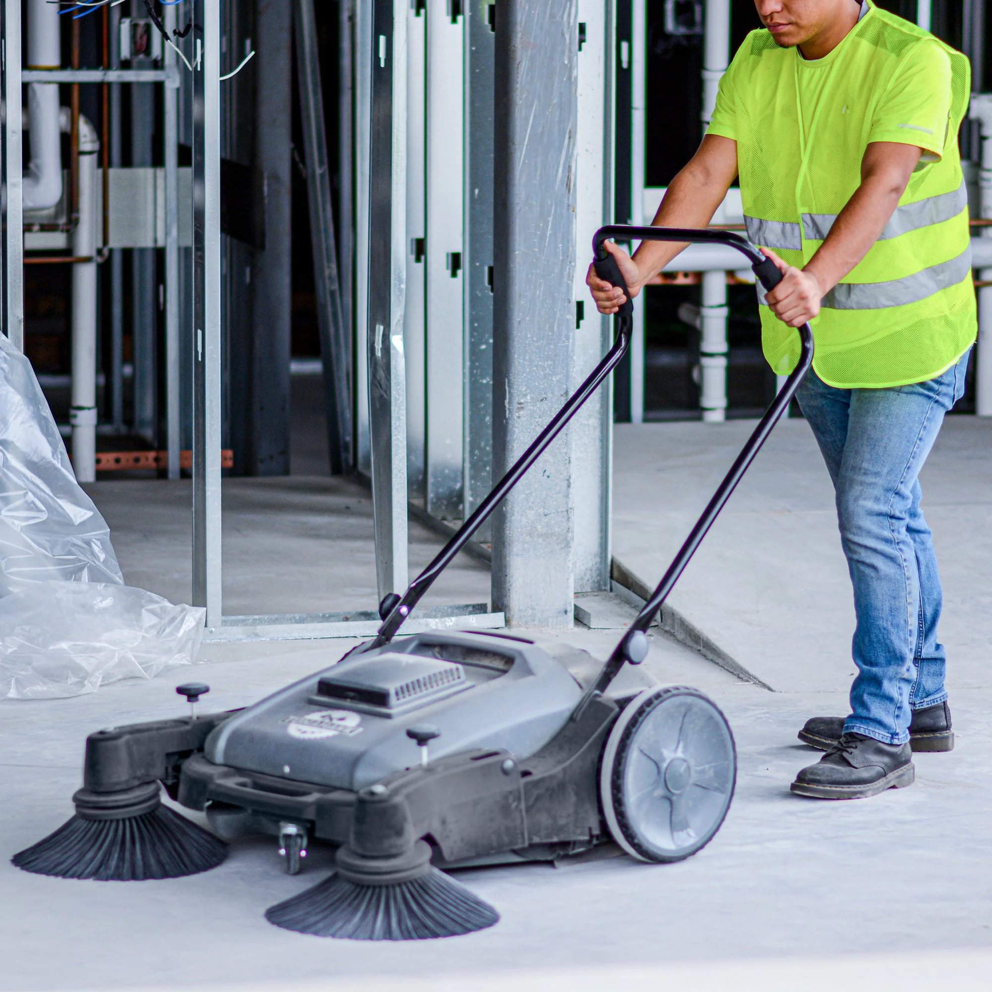 Commercial 38" Push Sweeper with Triple Power Brooms - Image 13