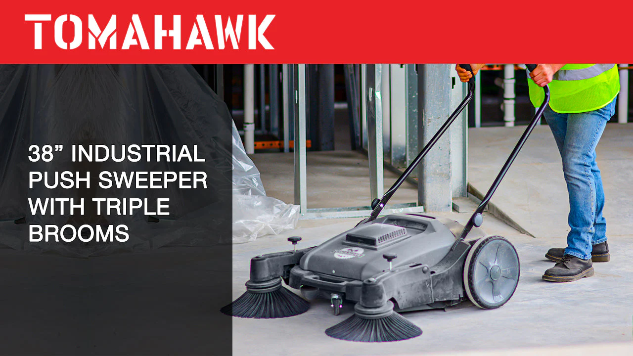 Commercial 38" Push Sweeper with Triple Power Brooms - Image 3