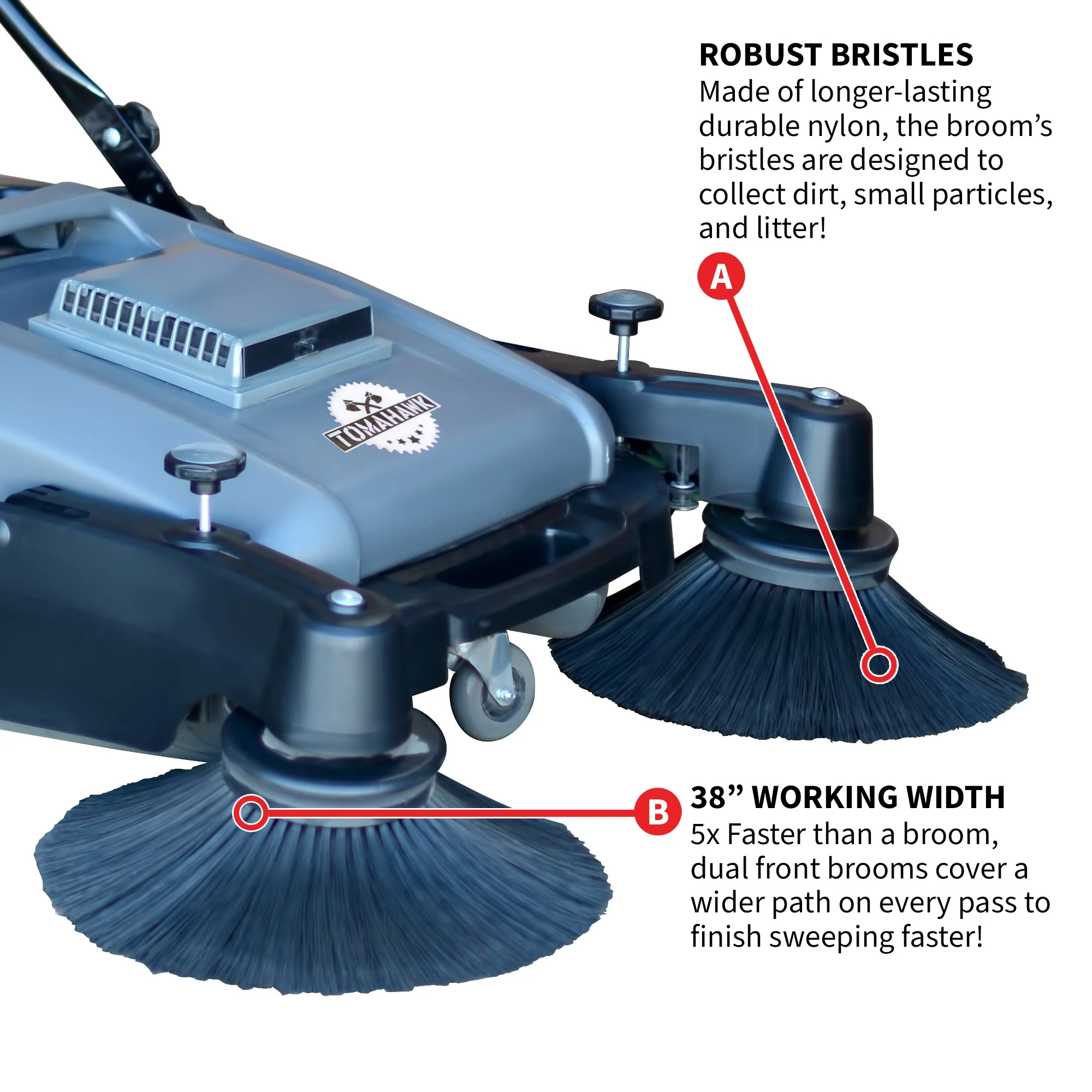Commercial 38" Push Sweeper with Triple Power Brooms - Image 8