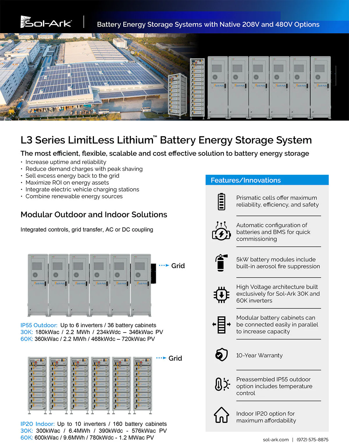 Commercial 60KW Solar Array - 3 Phase 480V Solar Kit + 60K 480V Sol-Ark Inverter + 60KW Sol-Ark OUTDOOR Lithium Battery +60.5KW Solar with Ground Mount and Wiring - Image 7