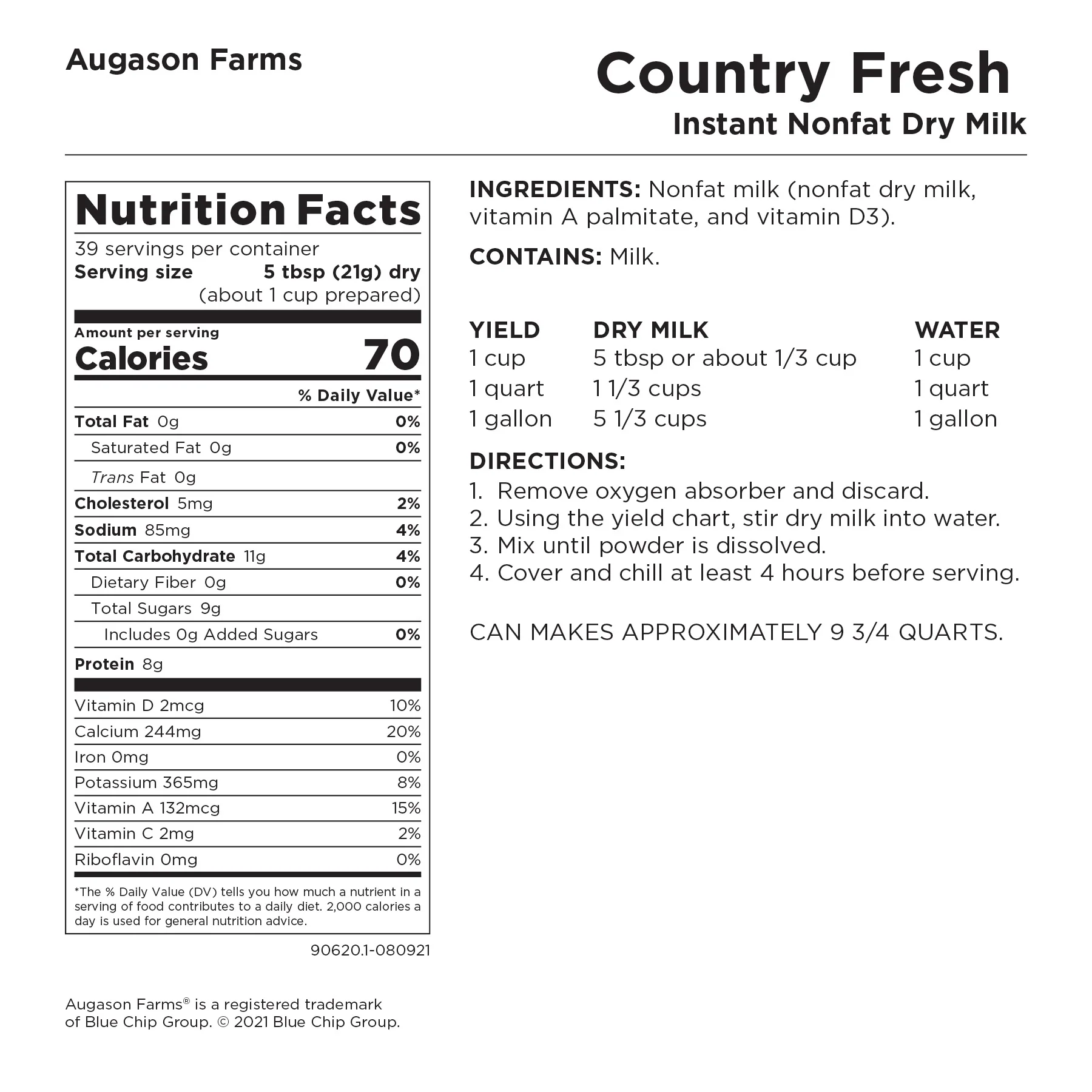 Country Fresh Instant Nonfat Dry Milk Can, 39 Servings - Image 3