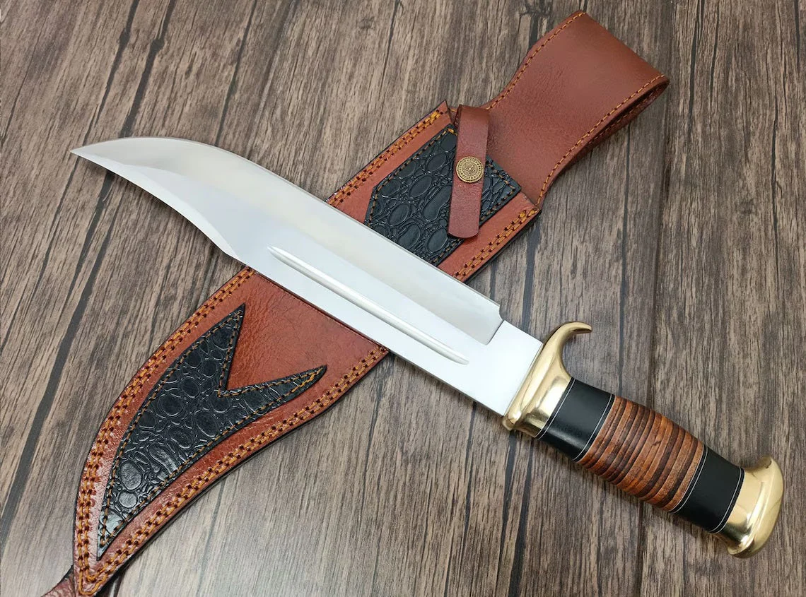 Crocodile Dundee Knife for Sale – 16" D2 Steel Bowie with Leather Sheath - Image 2