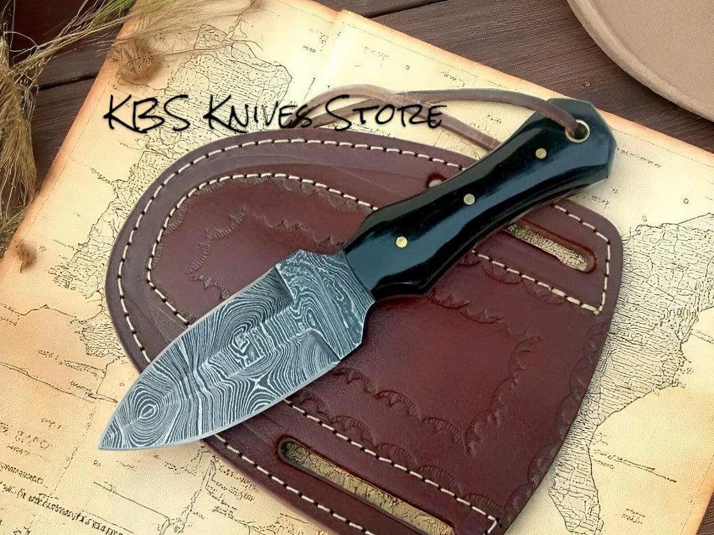 Custom 3 Inch Cowboy Boot Knife - Damascus Steel with African Water Buffalo Horn Handle - Image 2