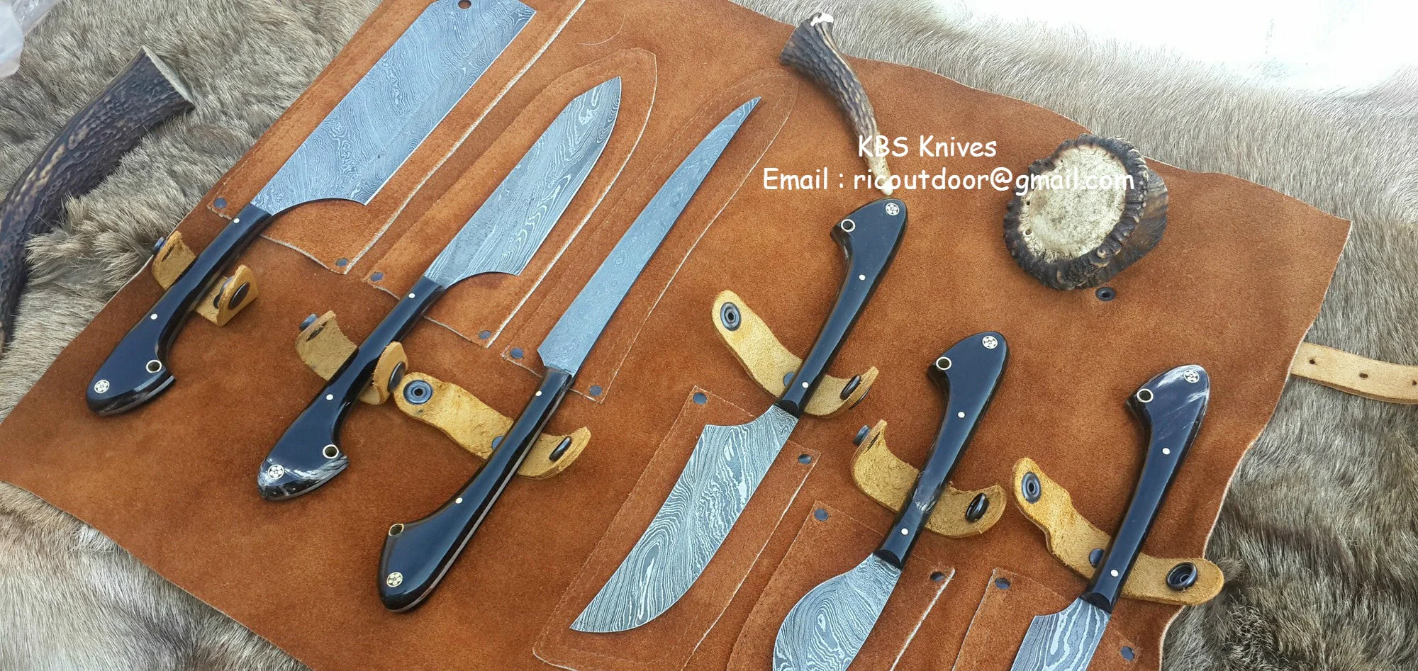 Custom Damascus Steel Hunting Knives Set – Buffalo Horn Handles - Image 3