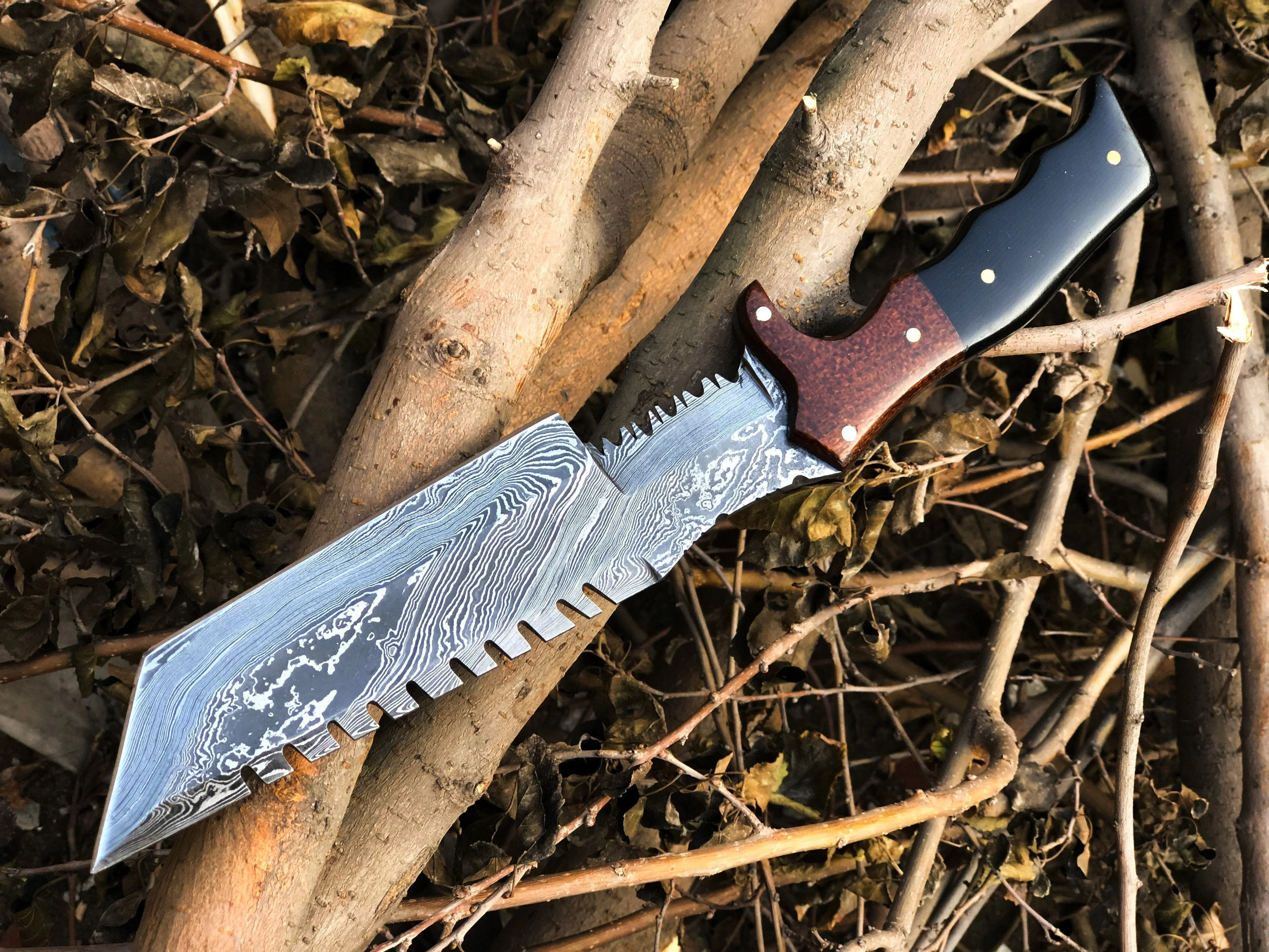 Custom Handcrafted Damascus Steel Tanto Tactical Tracker Knife - Ideal for Survival, Camping & Tactical Use | KBS Knives - Image 2