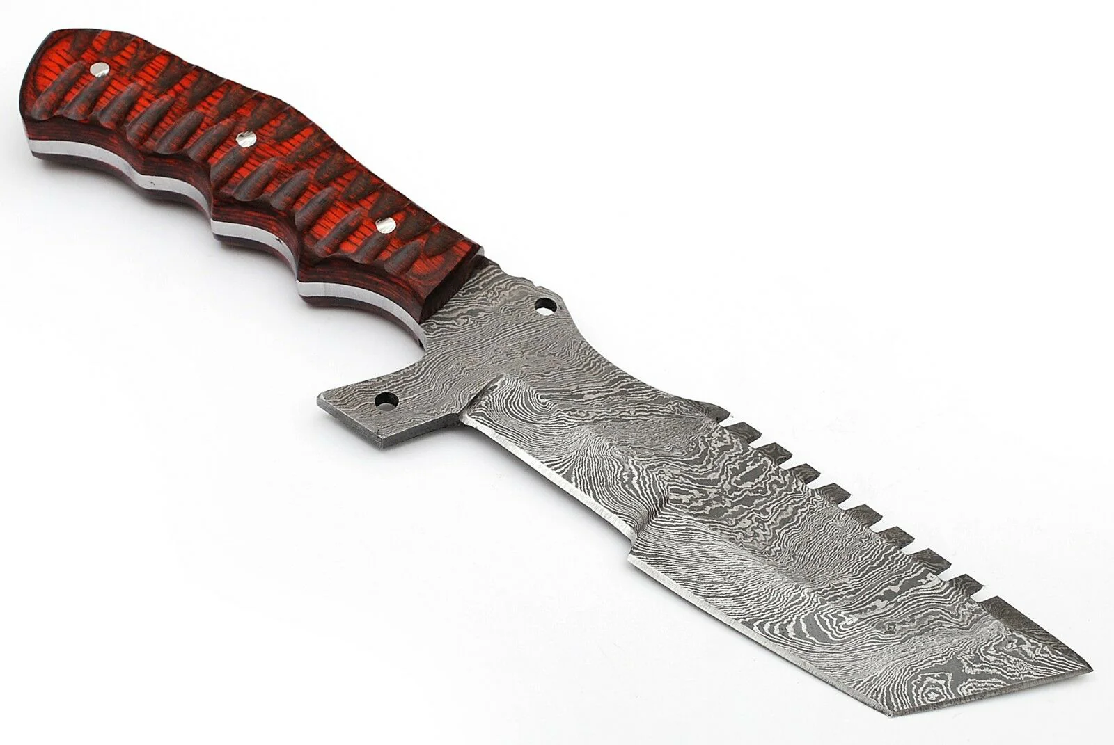 Custom Handcrafted Damascus Steel Tanto Tracker Knife - 11.5" Exotic Color Wood Handle with Horizontal Leather Sheath | Survival, Camping, Tactical | KBS Knives - Image 2