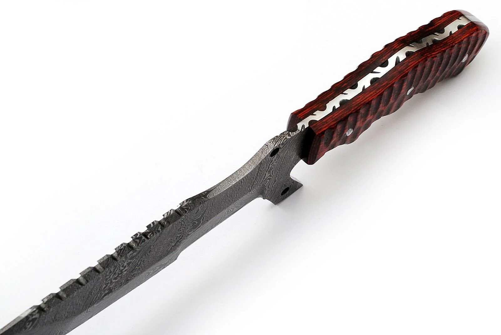 Custom Handcrafted Damascus Steel Tanto Tracker Knife - 11.5" Exotic Color Wood Handle with Horizontal Leather Sheath | Survival, Camping, Tactical | KBS Knives - Image 4