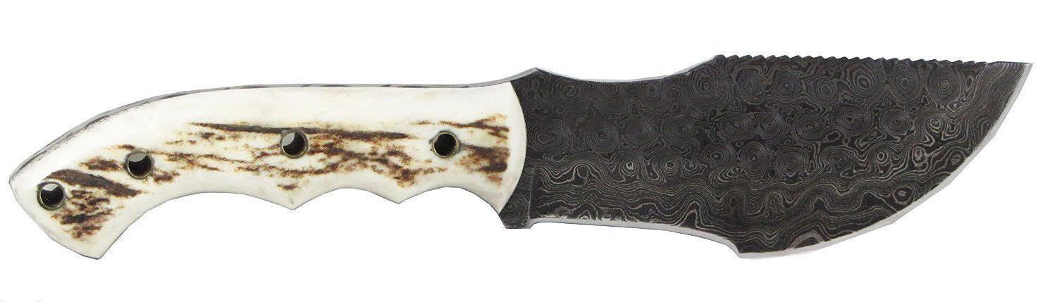 Custom Handcrafted Damascus Steel Tom Brown Tracker Knife - 10" Antler Horn Handle with Horizontal Leather Sheath | Survival, Tactical, Combat | KBS Knives - Image 2