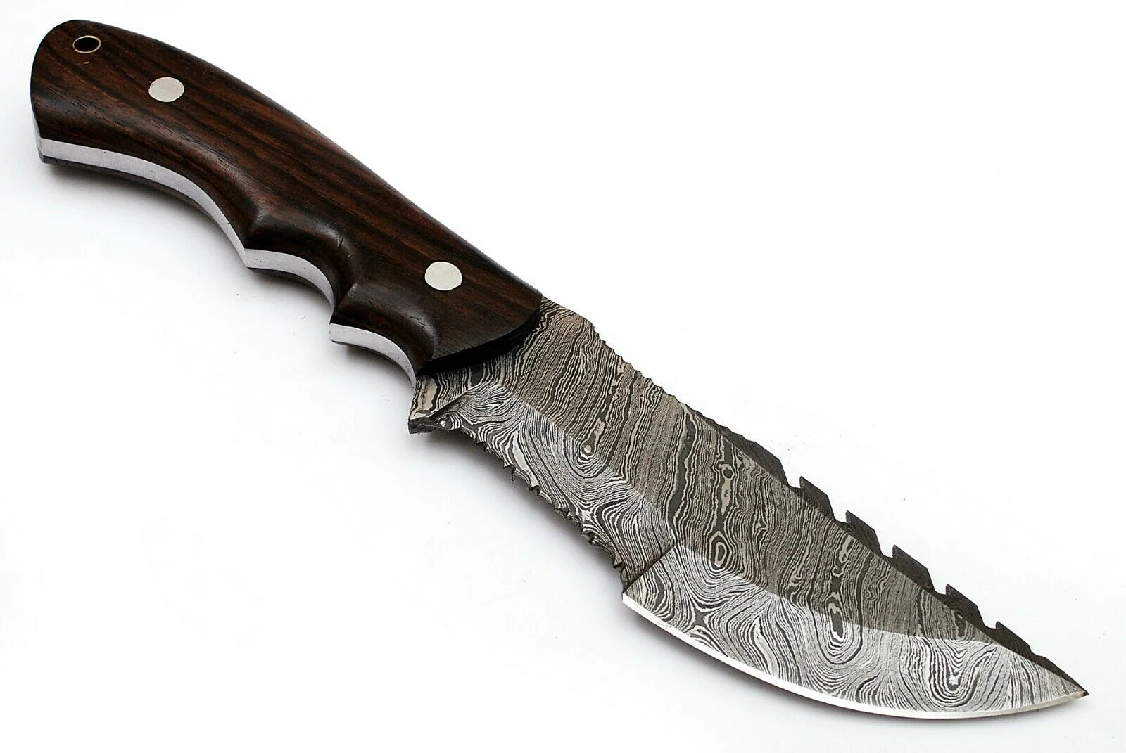 Custom Handcrafted Damascus Steel Tom Brown Tracker Knife - 10" Rosewood Handle with Horizontal Leather Sheath | Survival, Camping, Tactical | KBS Knives - Image 2