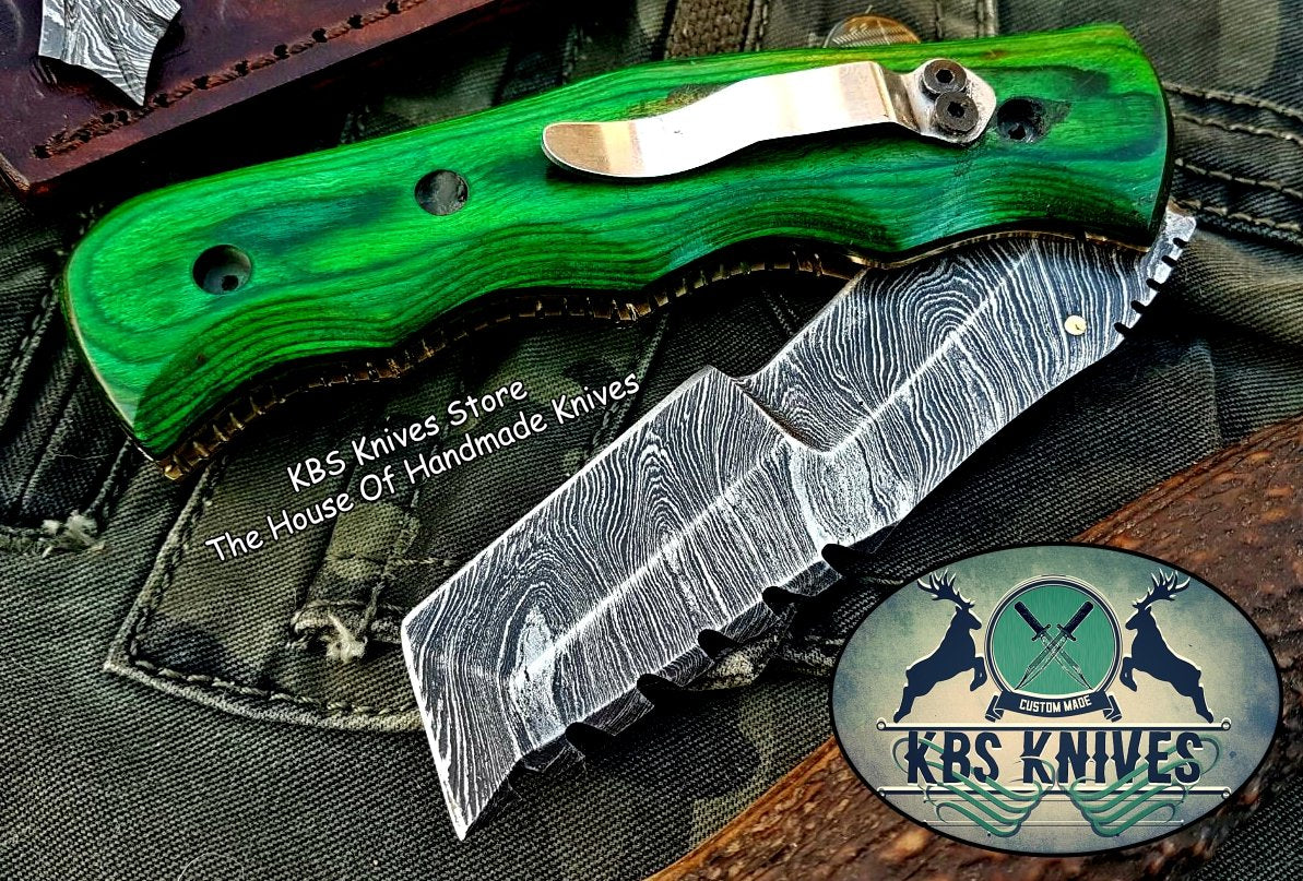 Custom Handcrafted Damascus Steel Tops Tanto Tactical Tracker Folding Knife - Ideal for Survival, Camping & Tactical Use | KBS Knives - Image 3