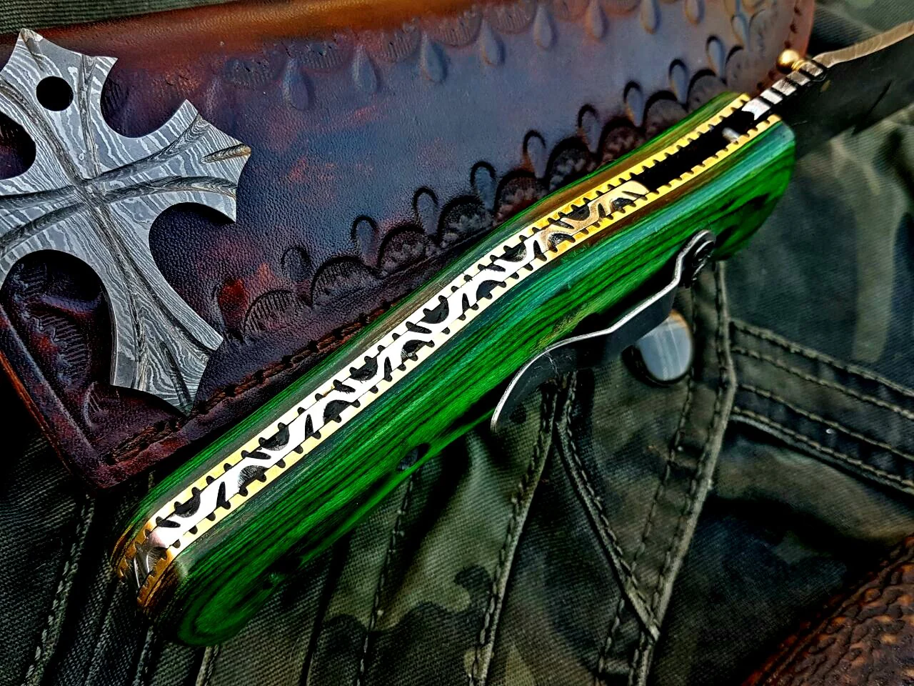 Custom Handcrafted Damascus Steel Tops Tanto Tactical Tracker Folding Knife - Ideal for Survival, Camping & Tactical Use | KBS Knives - Image 5