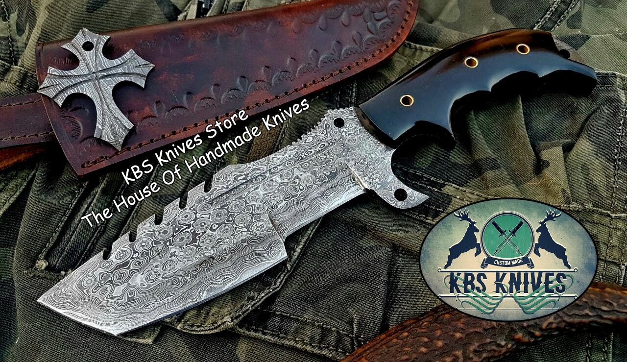 Custom Handcrafted Damascus Steel Tops Tanto Tactical Tracker Knife - Ideal for Survival, Camping & Combat | KBS Knives - Image 2