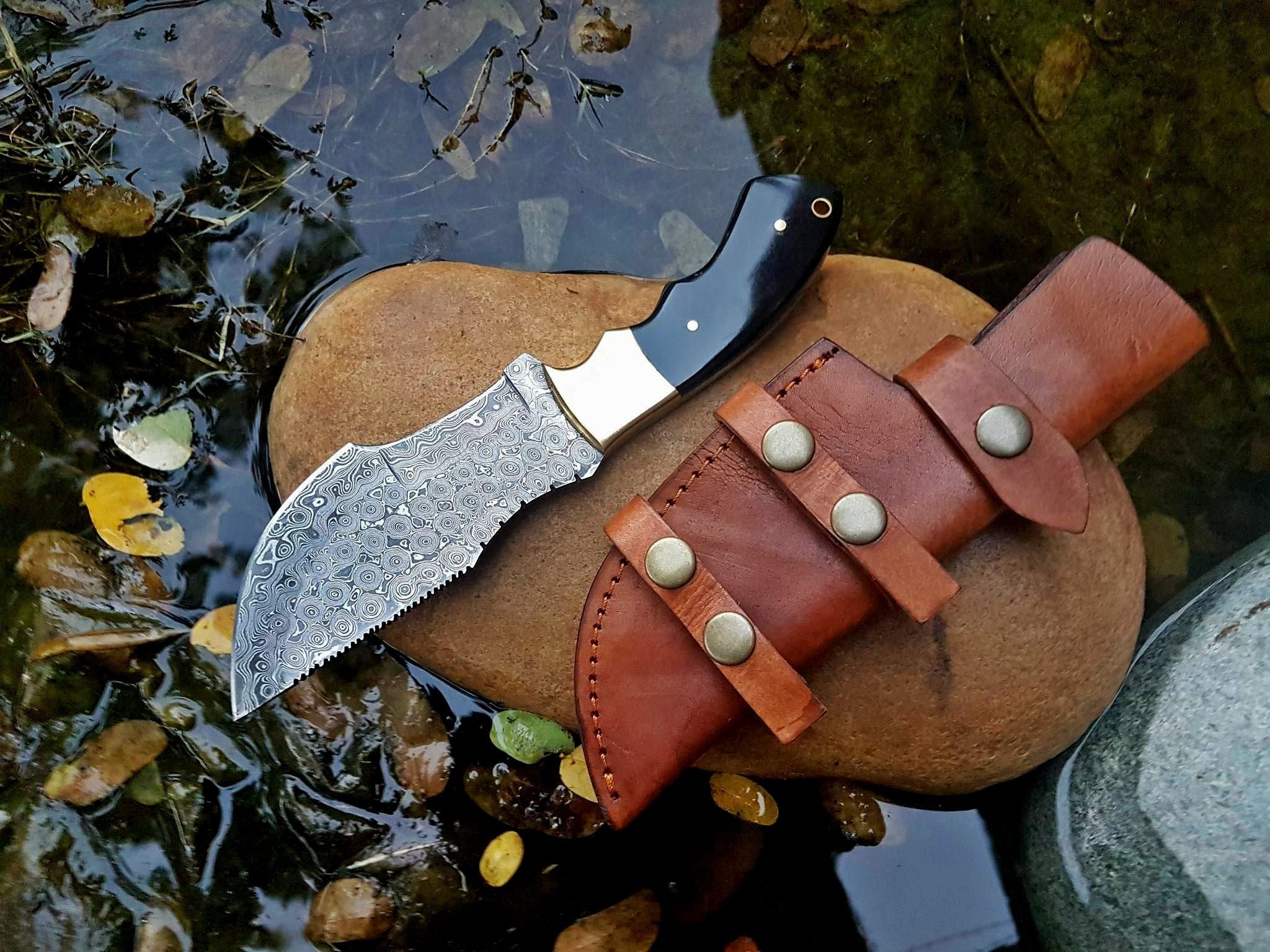 Custom Handcrafted Raindrops Damascus Steel Tops Tom Brown Tracker Knife - Ideal for Survival, Camping & Tactical Use | KBS Knives - Image 2