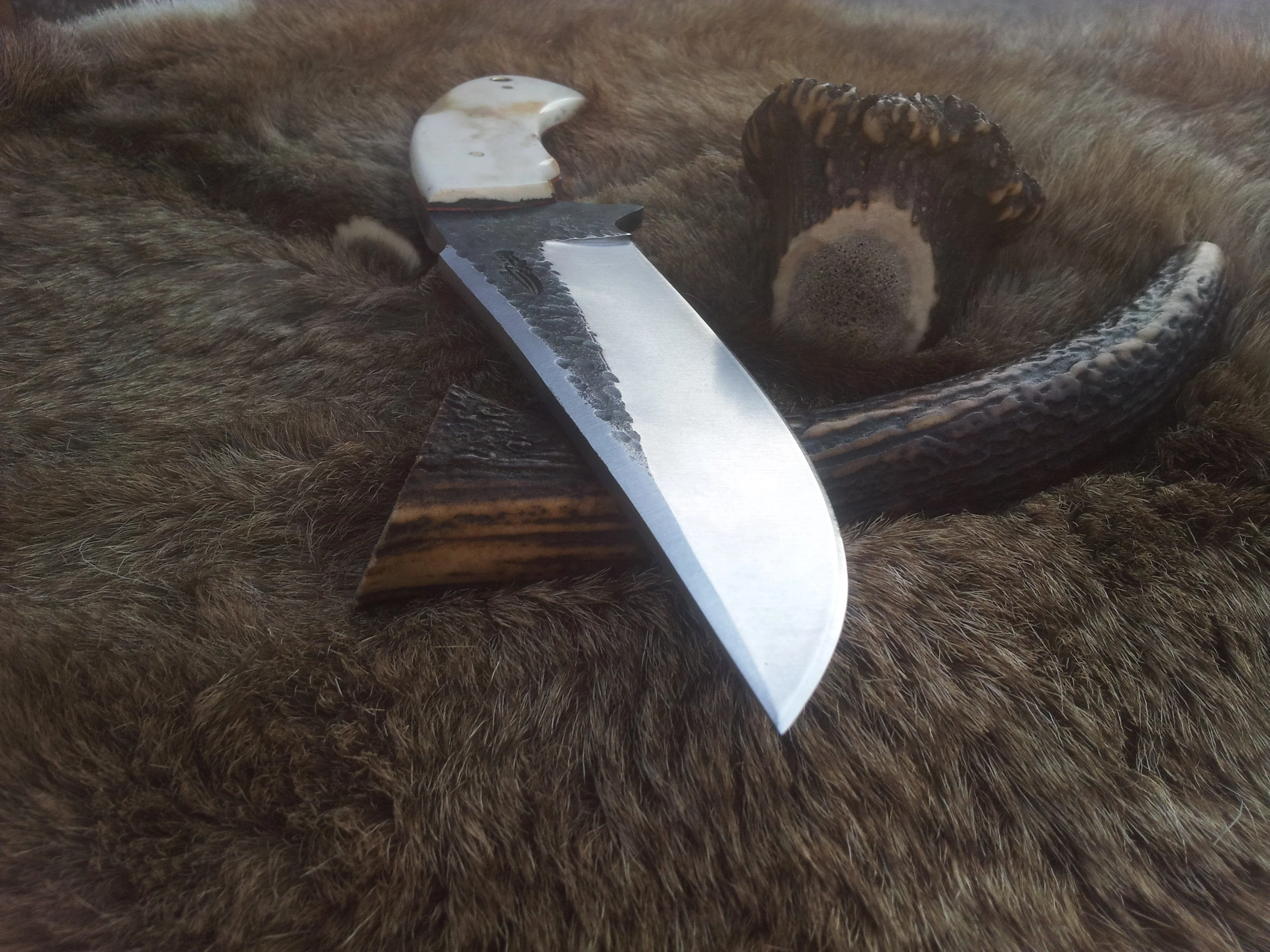 Custom Handmade 1095 Best Hunting Knife | Camel Bone Handle with Brass Lanyard Hole | 10.5 Inches | Leather Sheath | KBS Knives - Image 2