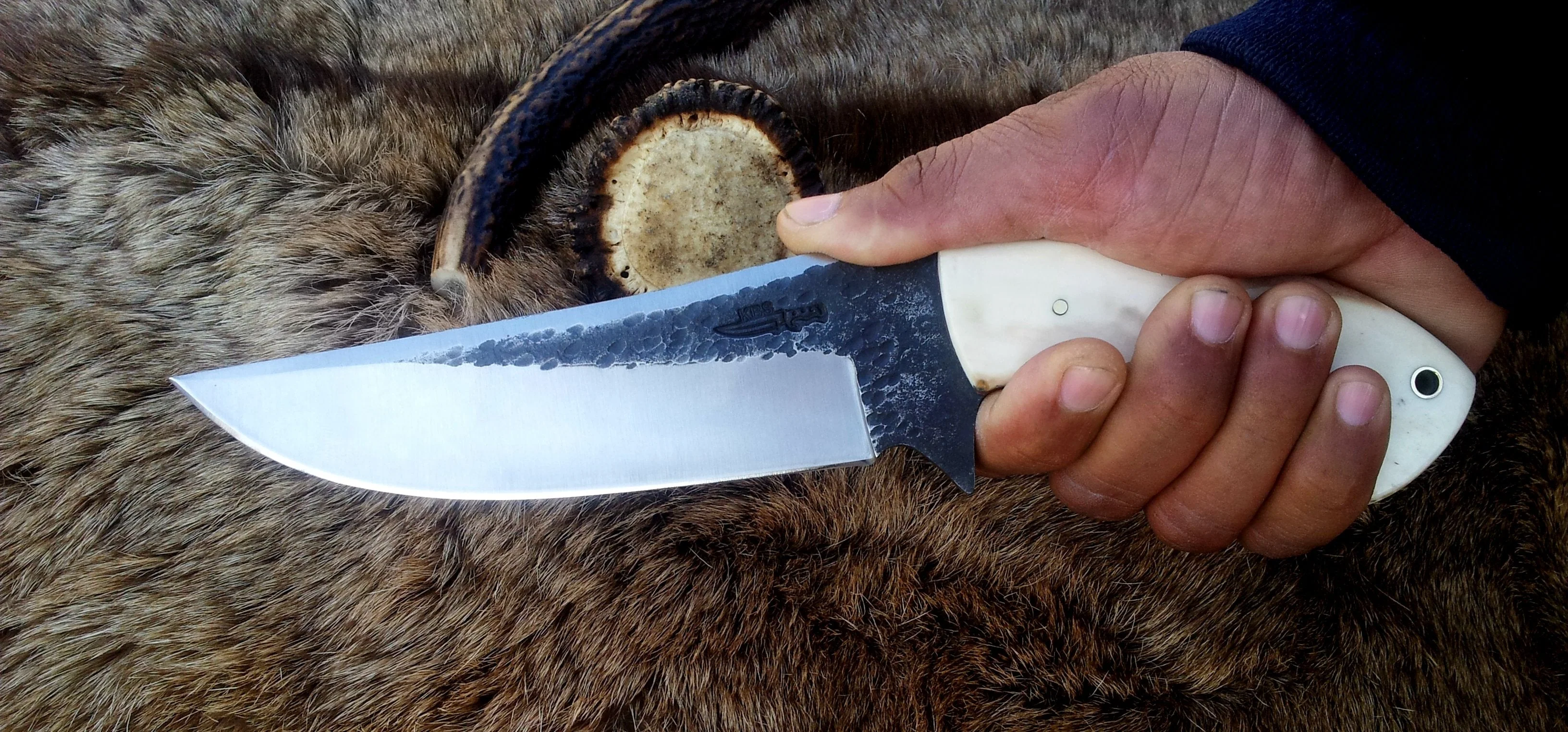 Custom Handmade 1095 Best Hunting Knife | Camel Bone Handle with Brass Lanyard Hole | 10.5 Inches | Leather Sheath | KBS Knives - Image 3