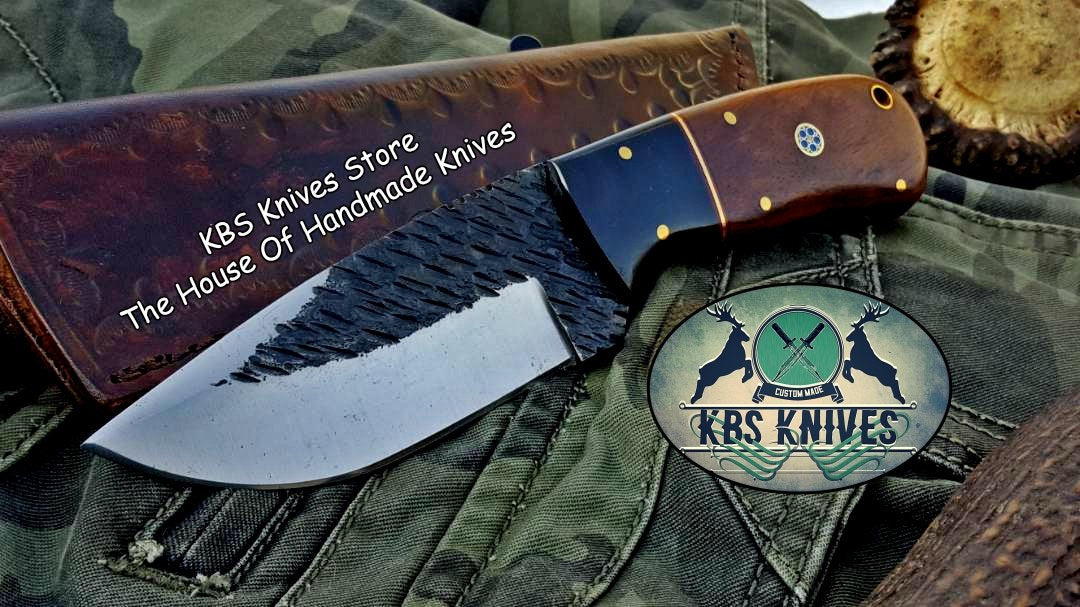 Custom Handmade 1095 Hammered Steel Skinner Knife - Image 4