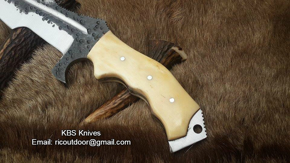 Custom Handmade 1095 Steel Tanto Blade Tracker Knife - Full Tang Bone Handle, 10.5" Overall with Horizontal Leather Sheath | Ideal for Survival & Camping | KBS Knives - Image 3