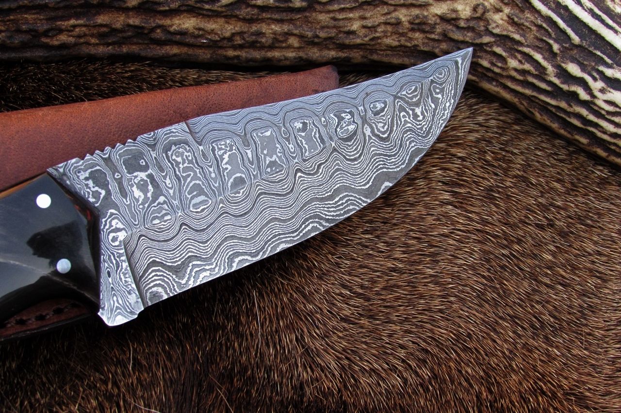 Custom Handmade 8-Inch Damascus Deer Hunting Knife with Buffalo Horn Handle | KBS Knives Store - Image 3