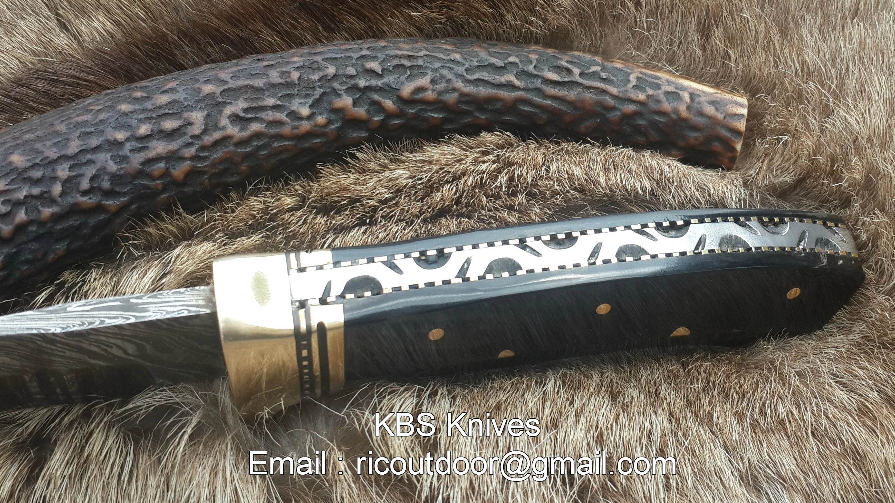 Custom Handmade 9-Inch Damascus Fixed-Blade Hunting Knife with Buffalo Horn Handle & Brass Guard | KBS Knives Store - Image 3