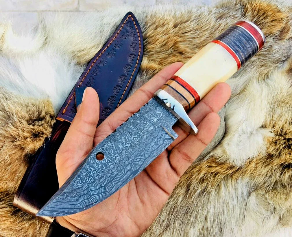 Custom Handmade Big Hunting Knife with Damascus Steel Blade - Image 3