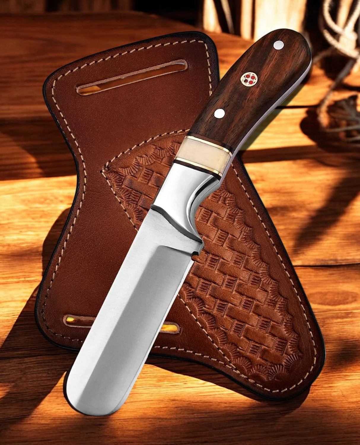 Custom Handmade Bull Cutter Knife – 7" D2 Steel with Leather Sheath - Image 3